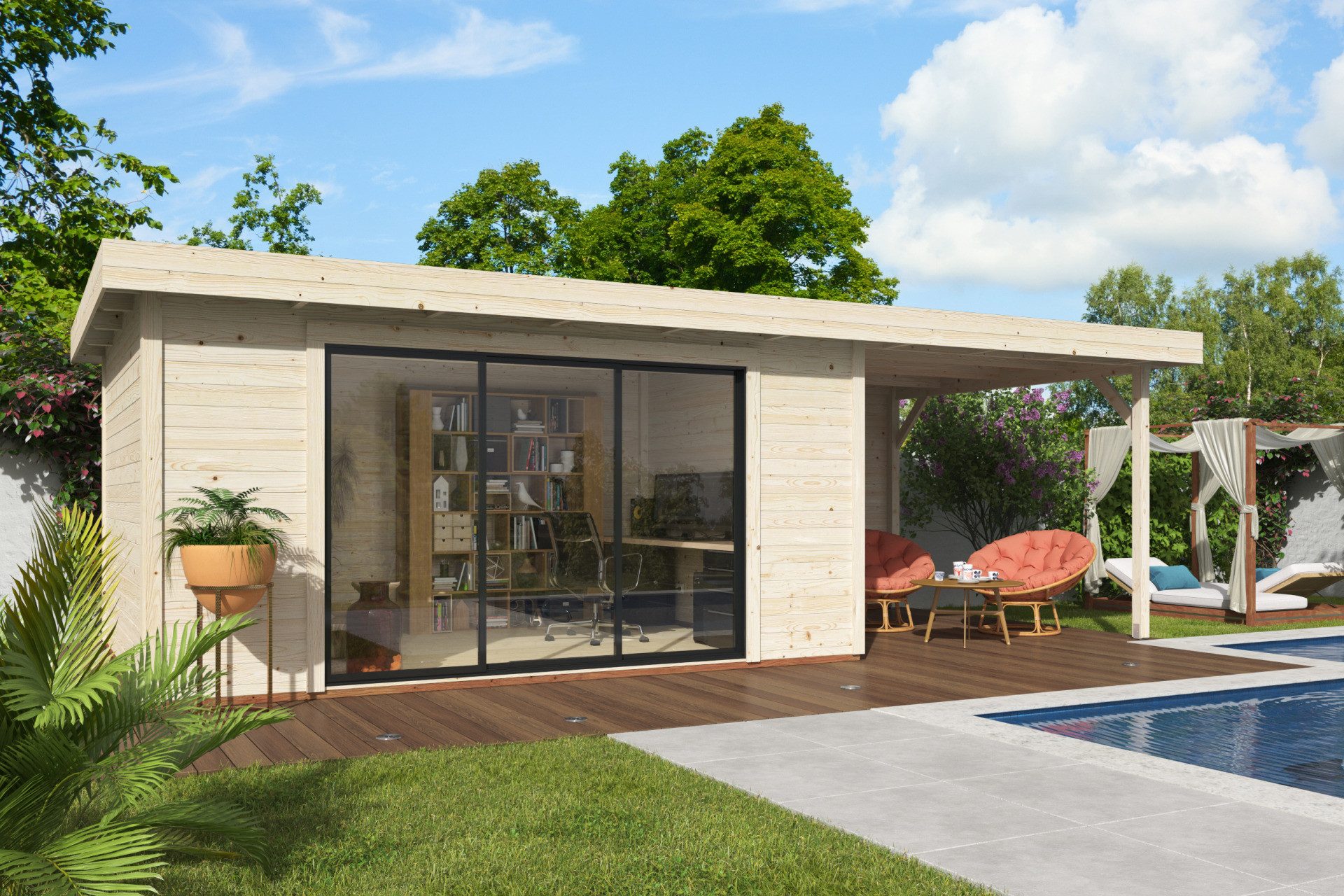 Gartenhaus Flachdach 7x3m 4x3m Holz Aktion 47 Plus