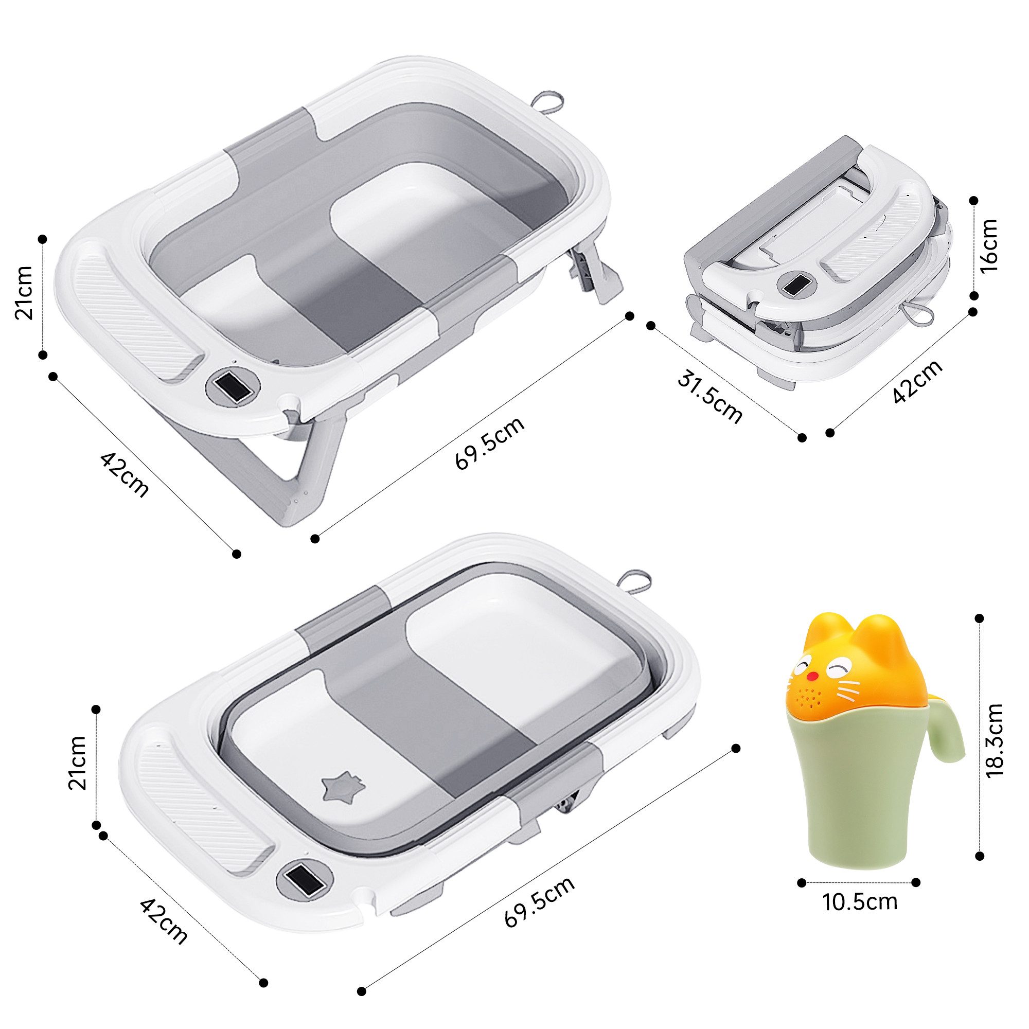 SEHAUSEU Babybadewanne faltbar Babywanne Badewanne, mit Thermometer, Haarwaschbecher