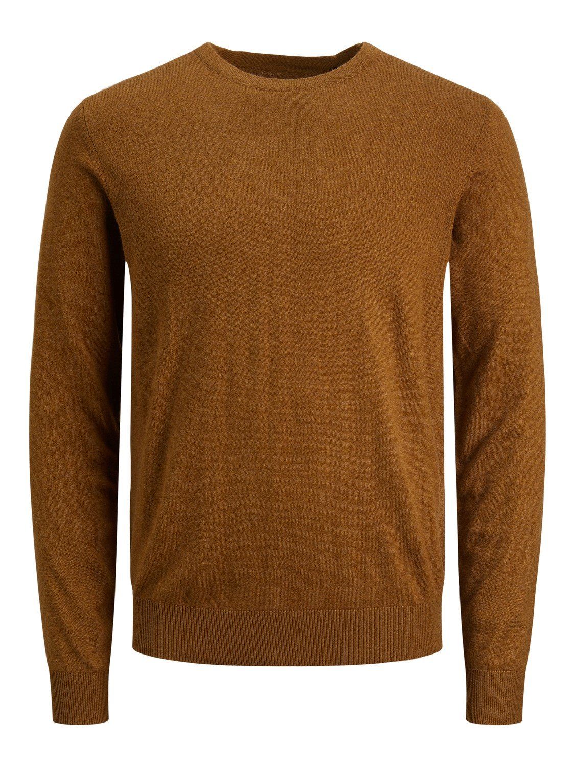 Jack & Jones Longsleeve Dünner Langarm Strickpullover Rundhals Basic Sweater JJEEMIL 4295 in Braun | Rundhalsshirts