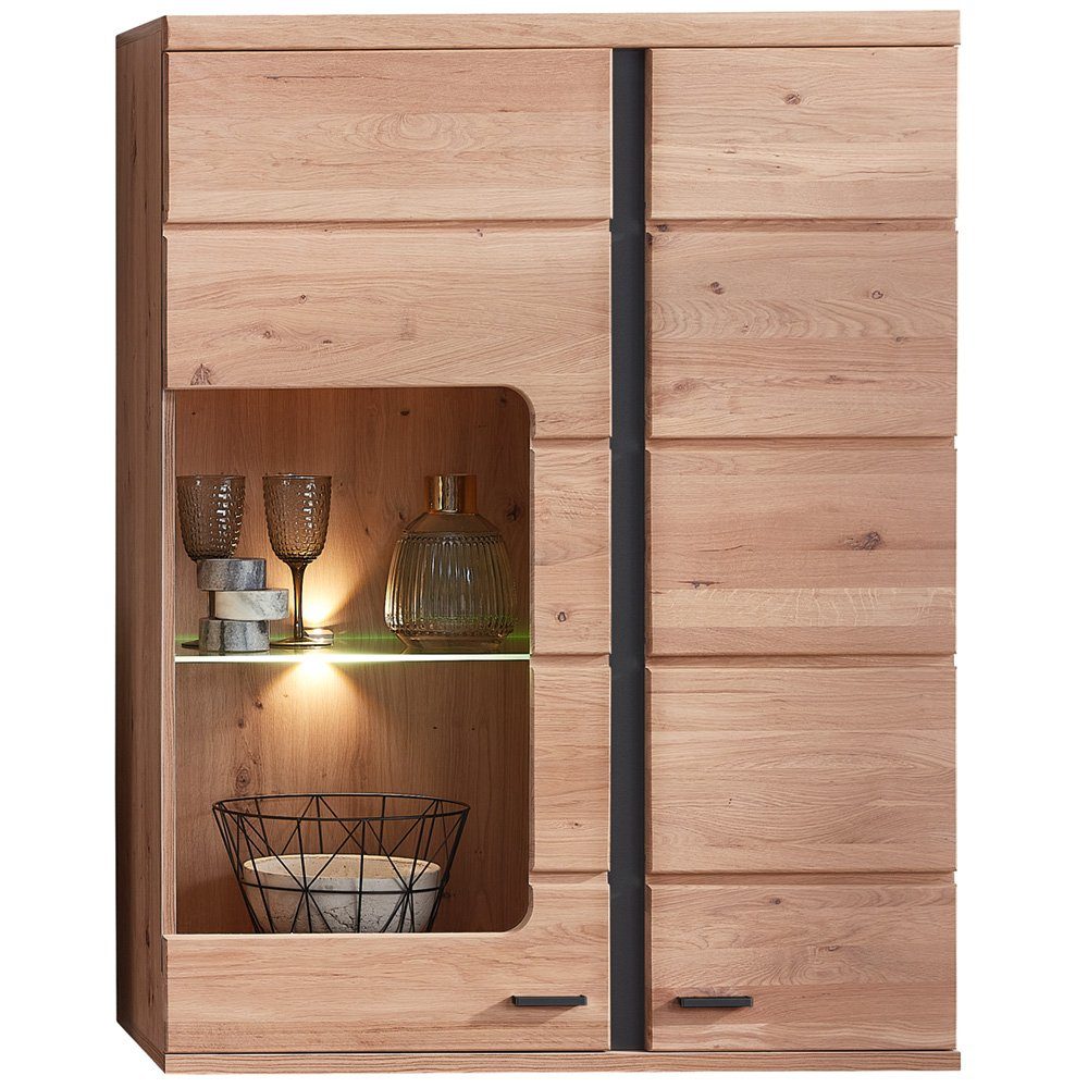 (6-tlg), Oak Massivholzfronten, STAVEN-36, matt, Beleuchtung Artisan Lomadox LED TV-Wand Nb., schwarz