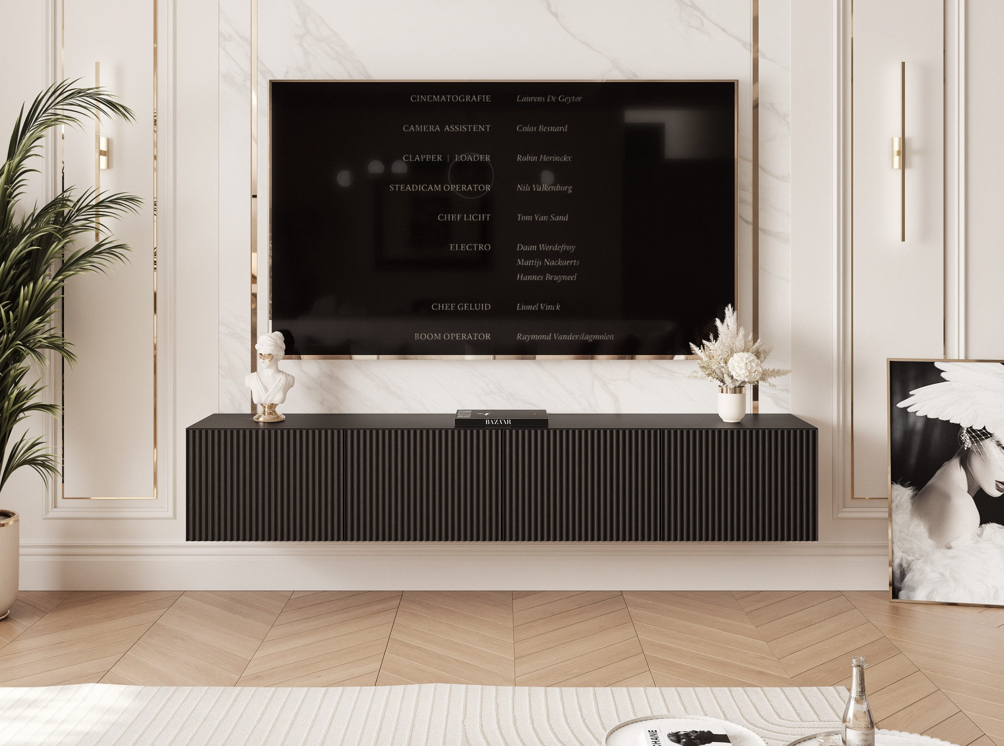 yourhouse24 Lowboard TV ANGEL 200 mit LED-Beleuchtung – Geriffelte Fronten – Bild 2 von 5