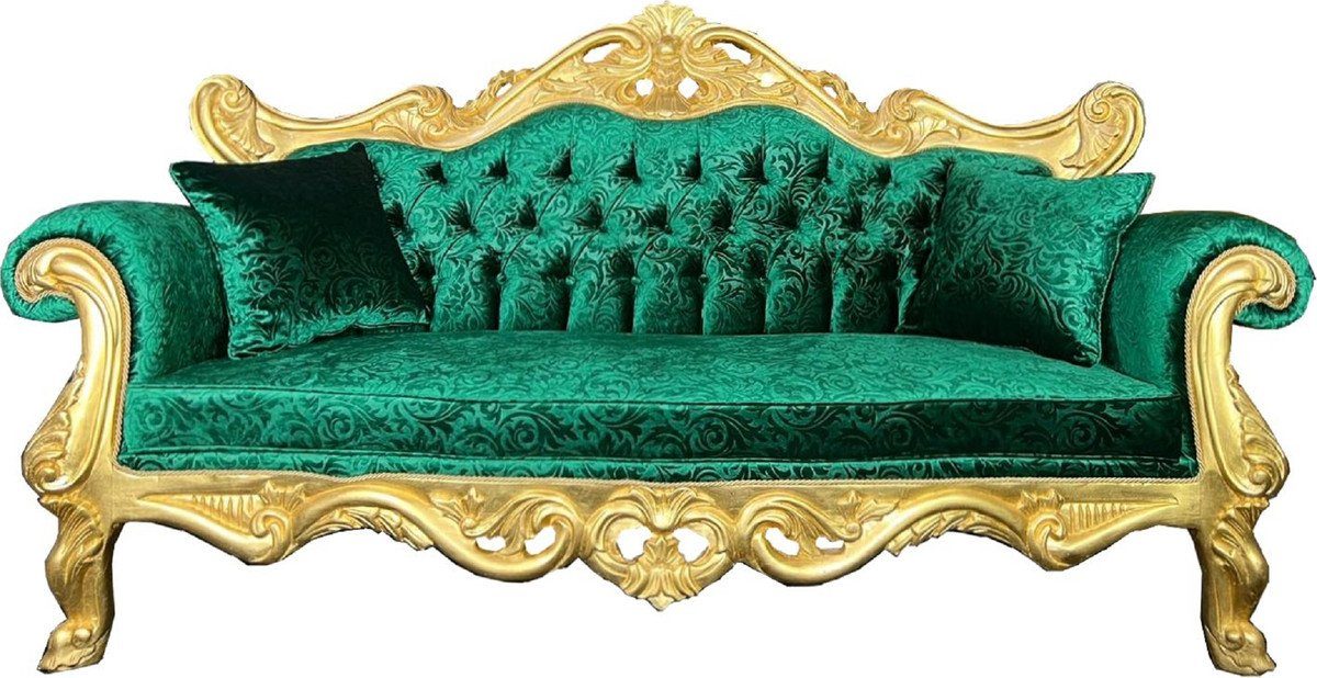 Casa Padrino 3-Sitzer Pompöös by Luxus Barock 3er Sofa Grün Bouquet Muster / Gold - Pompööses Barock Sofa designed by Harald Glööckler - Barock Wohnzimmer Möbel