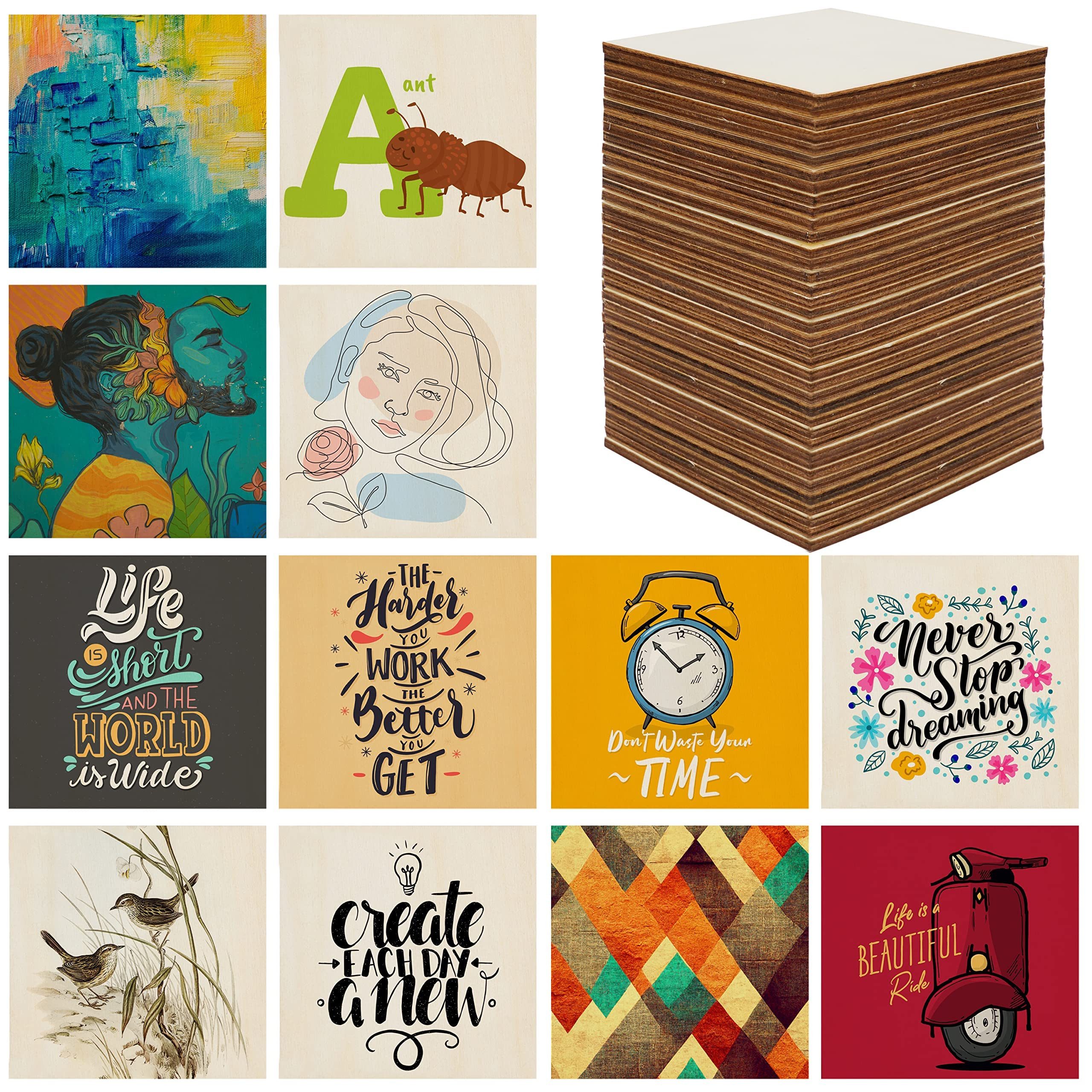 Belle Vous Kantholz Holzplatten Set - 60 Stück 7,5x7,5cm für DIY-Projekte, (60-tlg)