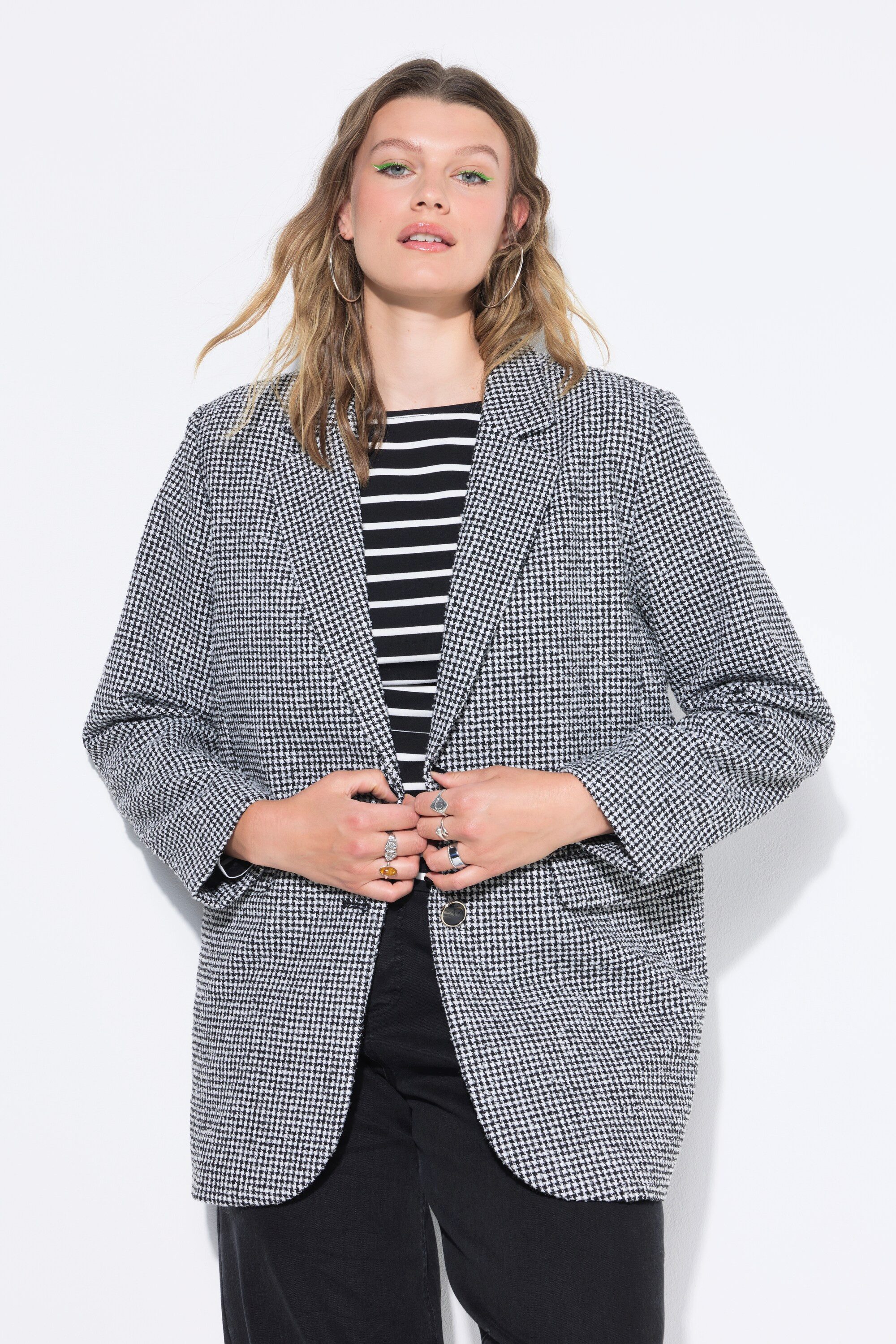 Blusenblazer Blazer oversized Hahnentritt-Struktur
