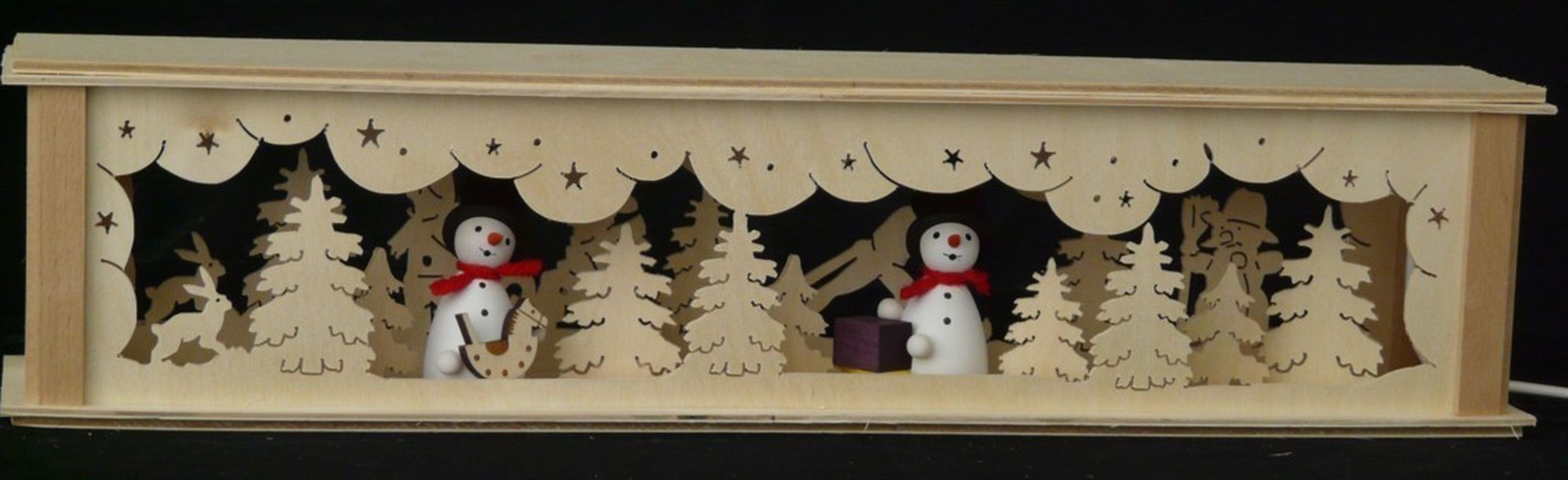 Schwibbogen-Fensterbank Schwibbogenerhöhung mit Schneemänner und Beleuchtung BxHxT 52x10x10cm