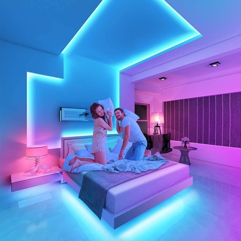 Rosnek LED-Streifen IR-Fernbedienung Sprachsteuerung, Schlafzimmer Musik für Deko, 2/3/5M, RGB, mit USB,