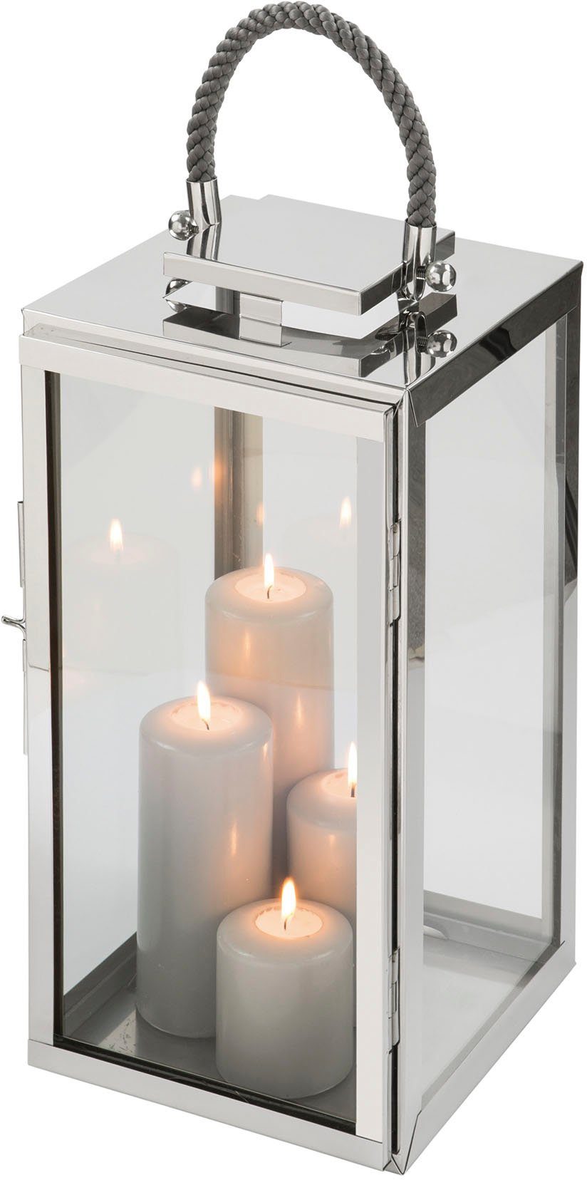 Fink Kerzenlaterne SEVILLA (1 St), Silberfarben - aus Edelstahl und Glas | Kerzenhalter
