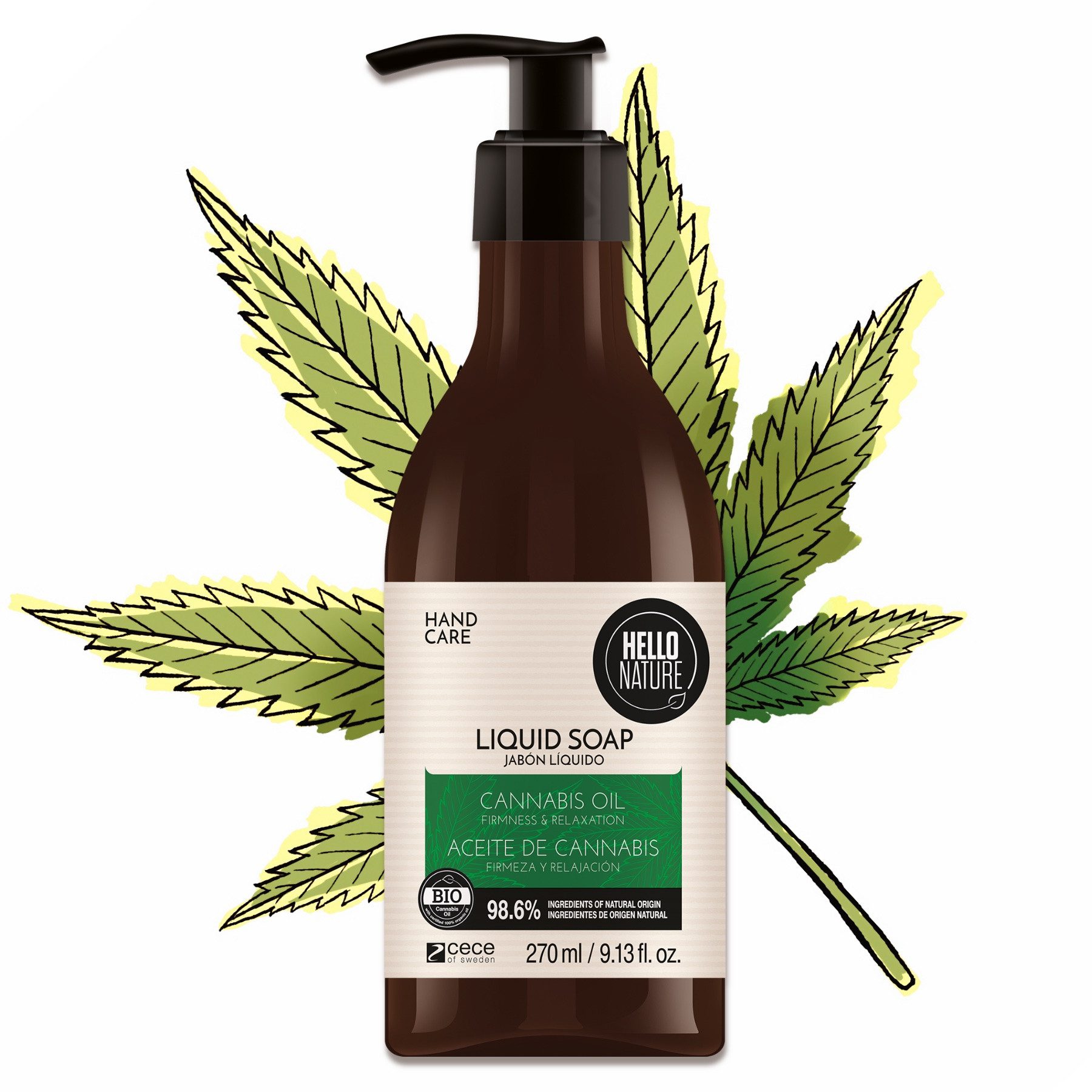 P-Beauty Cosmetic Accessories Handseife Flüssigseife Naturseife Schaumseife Duschgel mit Hanföl Hello Nature, 1-tlg., Handseife, Handpflege, Canabis, Hello Nature