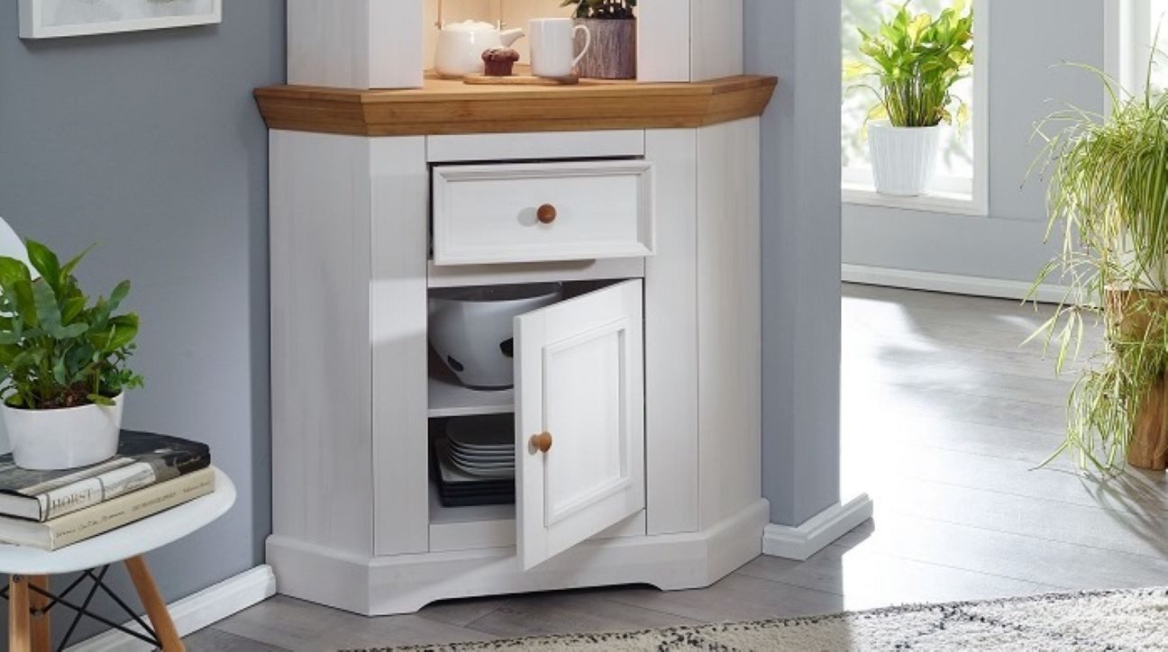 Main Möbel Anrichte Eckanrichte 104cm "Zürich" Kiefer massiv weiß