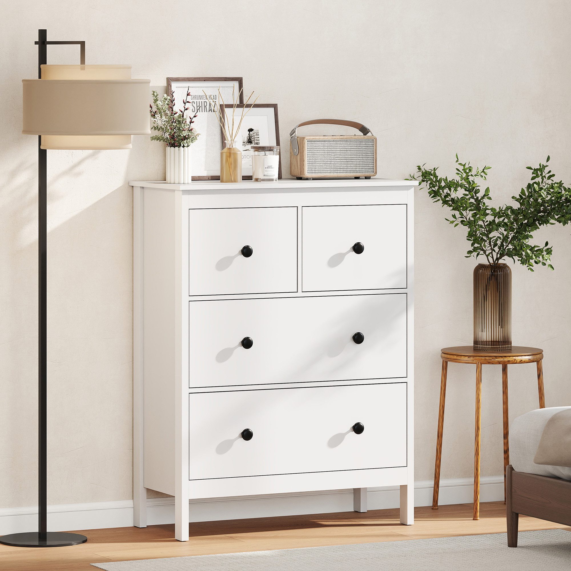 HOMCOM Kommode Sideboard mit 4 Schubladen Moderner Aufbewahrungsschrank (Schubladenschrank, 1 St., Sideboard), für Wohnzimmer Schlafzimmer Flur 74 x 35 x 97 cm Weiß