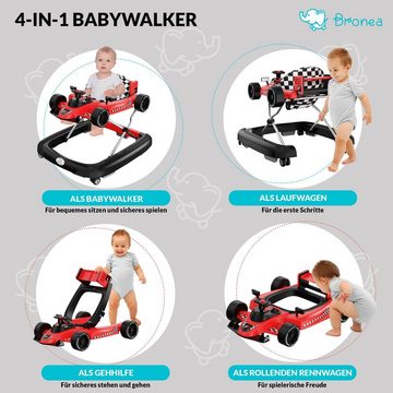 Bronea Lauflernhilfe 4-in-1 Baby Gehfrei ab 6 Monate Lauflernwagen Auto mit Lenkrad & Musik