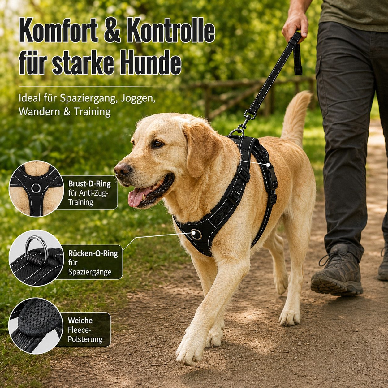Fyrove Hundeweste Zugfreies Hundegeschirr als Brustgeschirr, optimal für Erziehung, Zugentlastendes Design, Weiche Polsterung