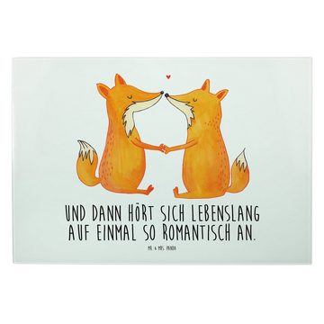 Mr. & Mrs. Panda Servierbrett Füchse Liebe - Weiß - Geschenk, Verlobte, Frühstücksbrett, Liebespaar, Premium Glas, (1-St)