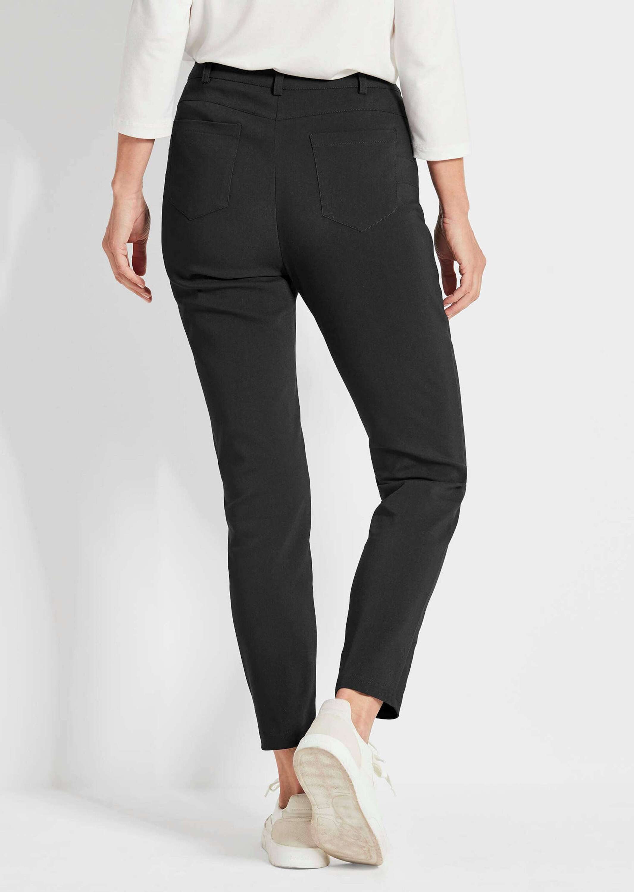 GOLDNER Stretch-Hose Kurzgröße: Lange Schlupfhose BELLA Businesshose mit Formbund und Zierdetails, Bauchweg, Baumwolle
