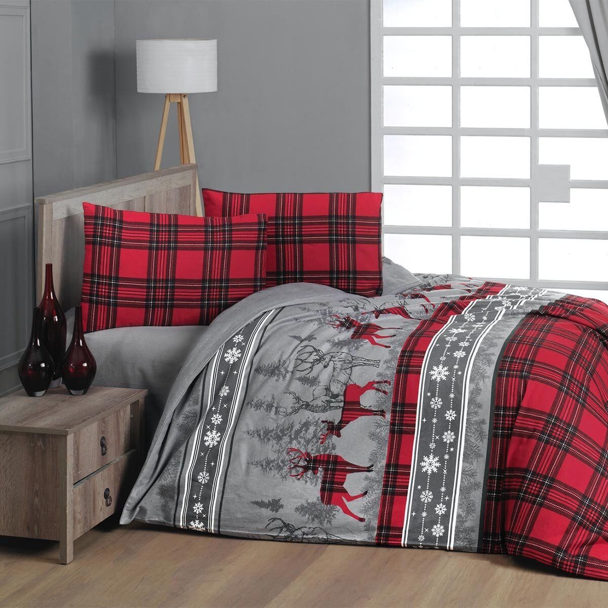 TRAUMSCHLAF Bettwäsche Hirsche, Flanell, 2 teilig, Hochwertige Flanell Bettwäsche