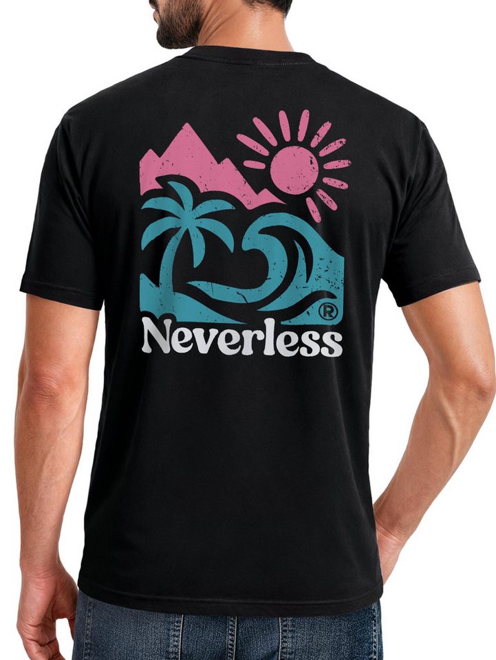 Neverless Print-Shirt Herren T-Shirt Backprint - Design Beach Mountain - Baumwollshirt mit Print