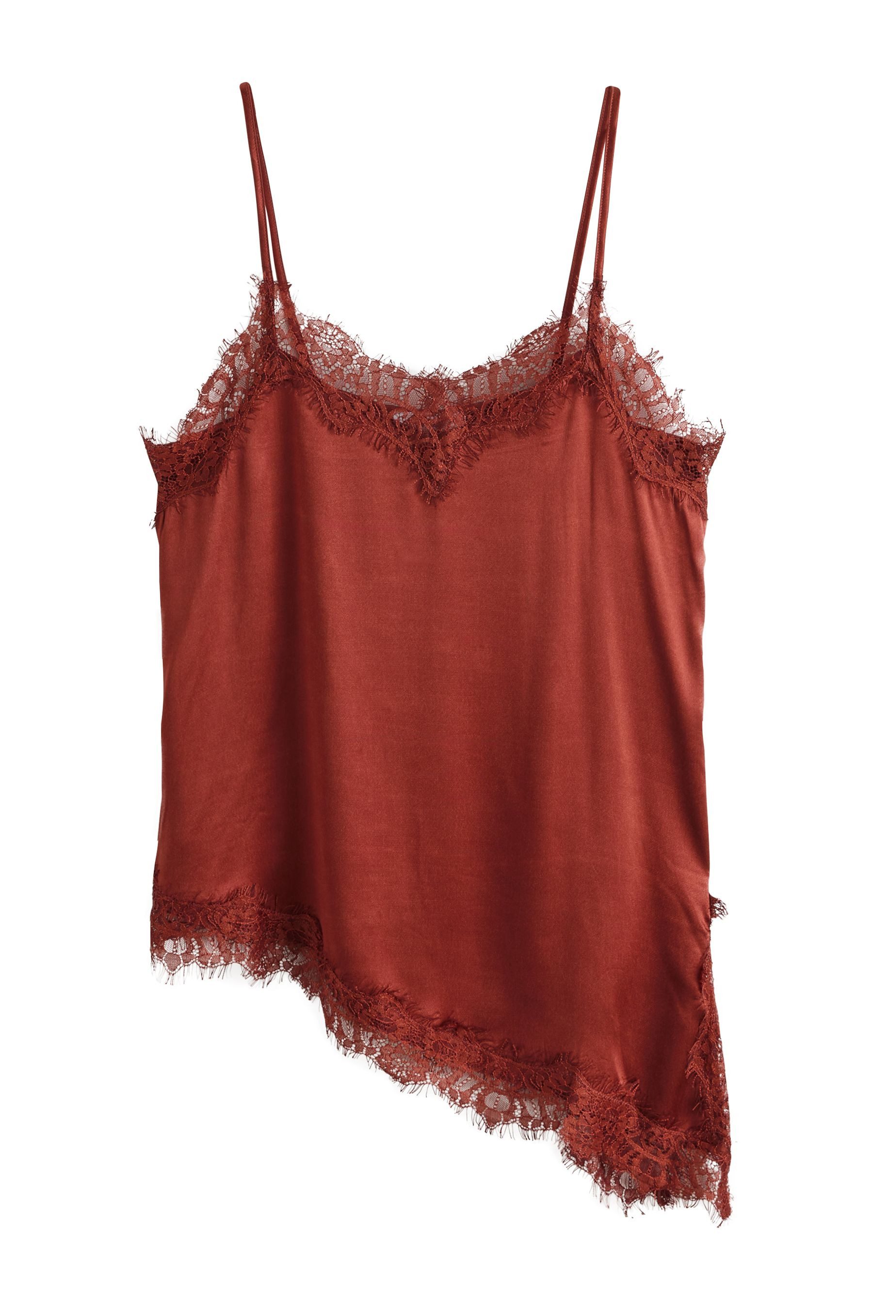 Next Trägertop Asymmetrisches Trägertop aus Satin mit Spitze (1-tlg)