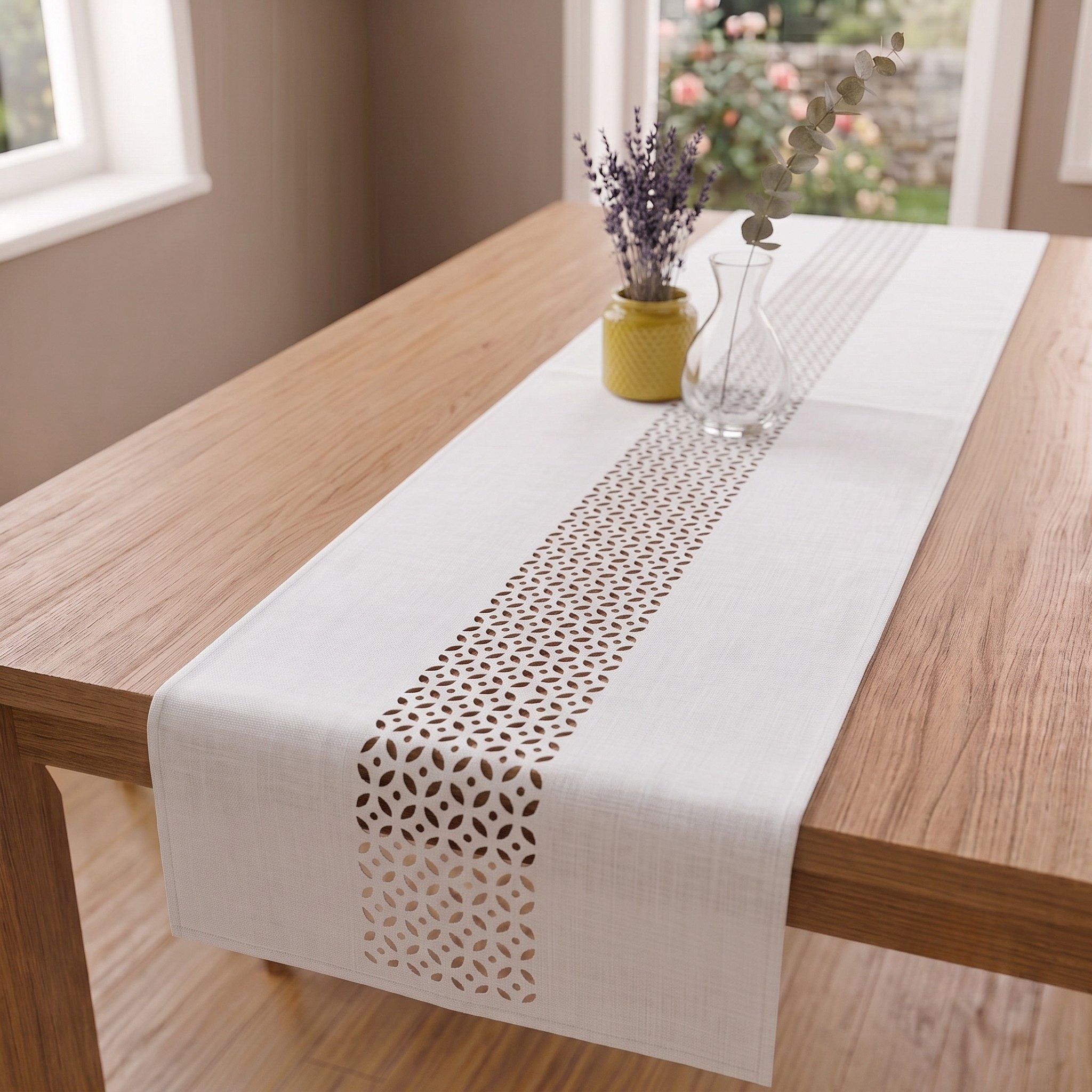 matches21 HOME & HOBBY Tischdecke Moderner Tischläufer weiß Leinen-Optik 140 x 40 cm schmal (1-tlg), Lange waschbare Tischdecke rechteckig