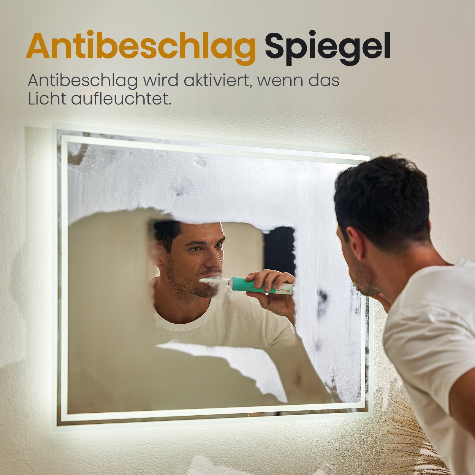 EMKE Badspiegel Touchschalter Dimmbar Antibeschlag Kaltweiß/3 Lichtfarben (Touch-schalter), Kaltweißlicht Beschlagfrei Helligkeit einstellbar Memory Funktion