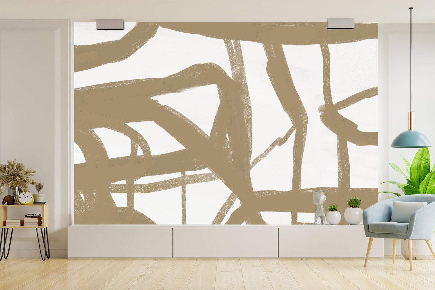 MuchoWow Fototapete Abstrakt - Wallpaper Braun Weiß, Matt, Kinderzimmer, - St), für Tapete Schlafzimmer, Wohnzimmer, (6 bedruckt, Vinyl