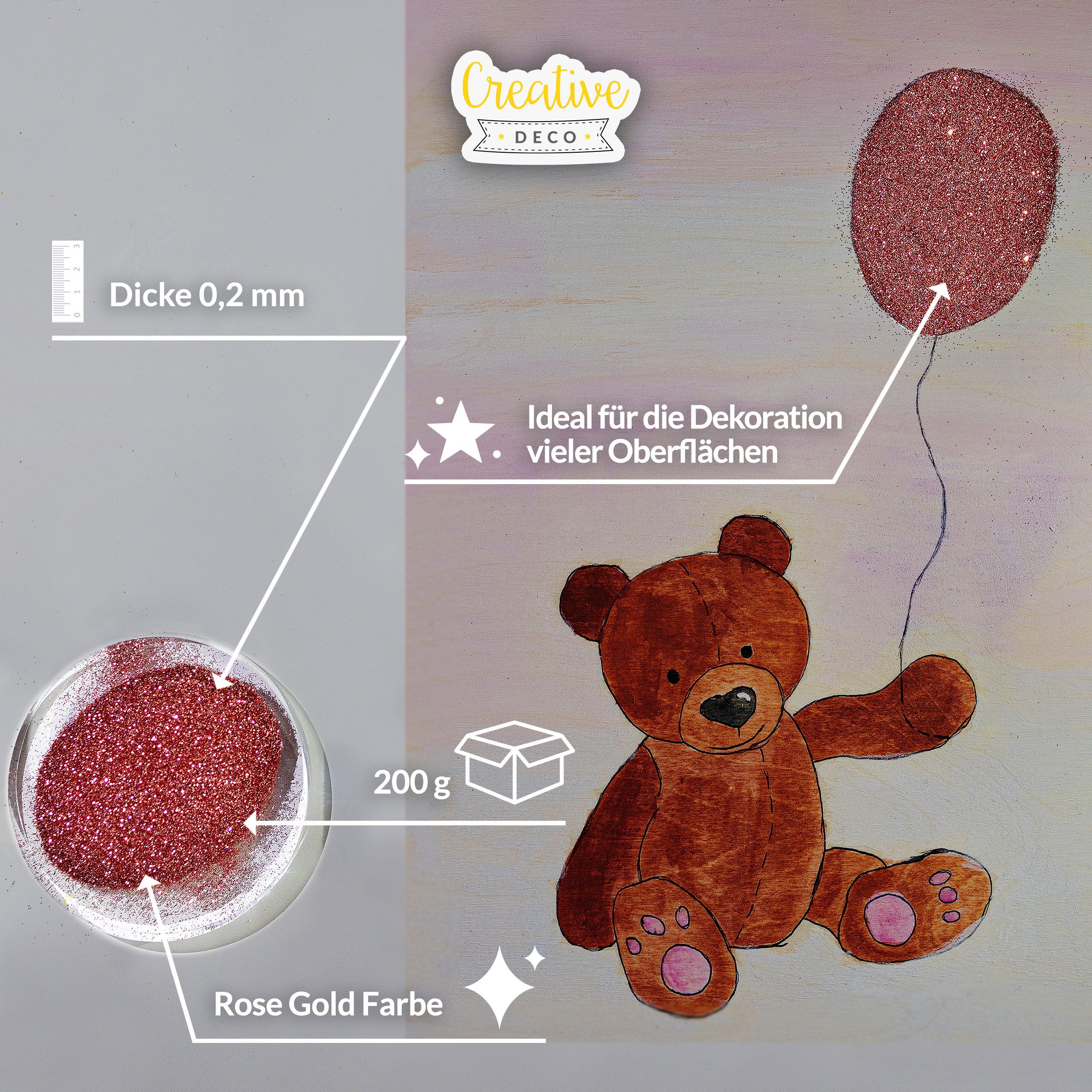 Creative Deco Bastelnaturmaterial 200g Holographischer Glitzerpulver für Wandfarbe