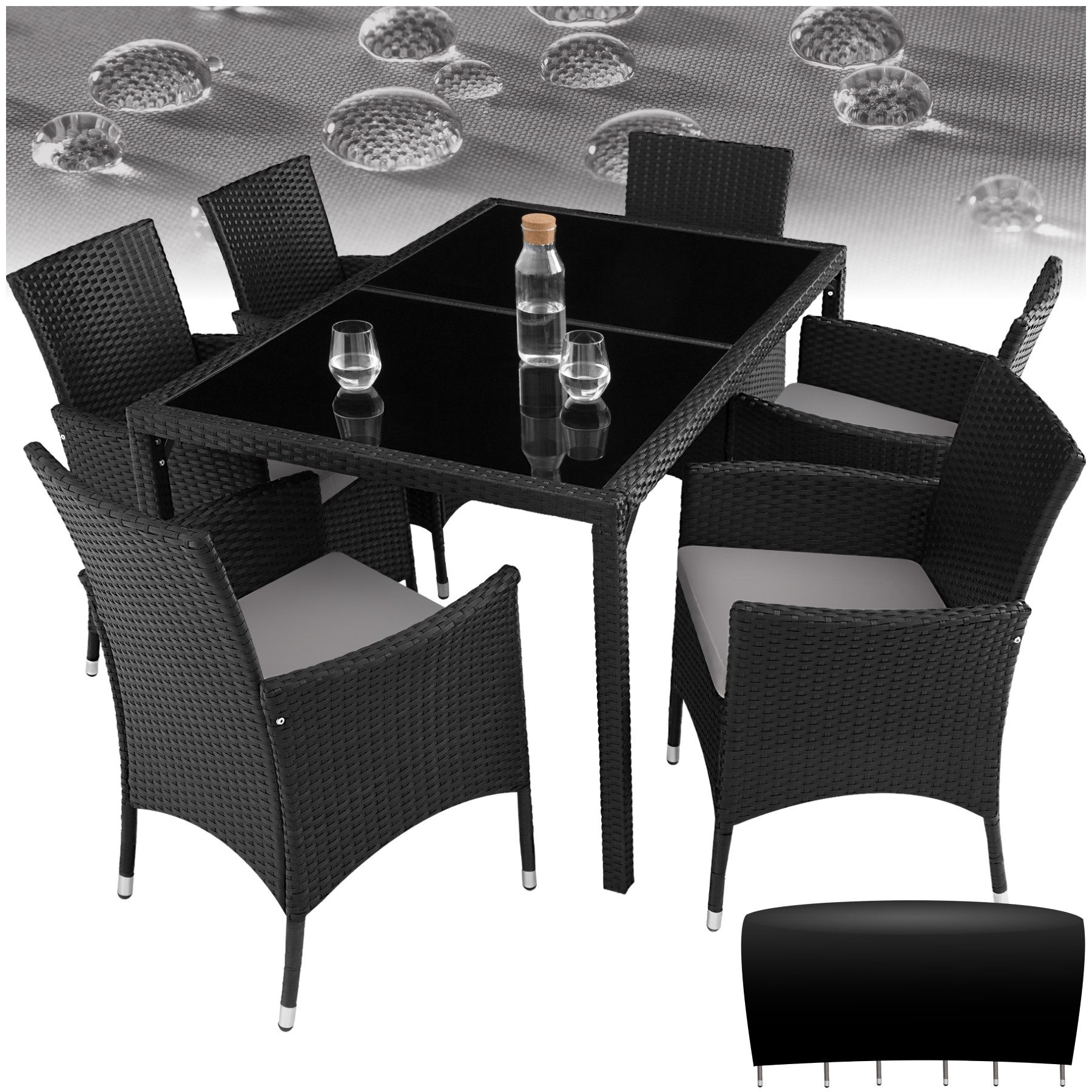 tectake Sitzgruppe Rattan Sitzgruppe, (Set., 7-tlg), Verbindungen aus rostfreien Edelstahlschrauben
