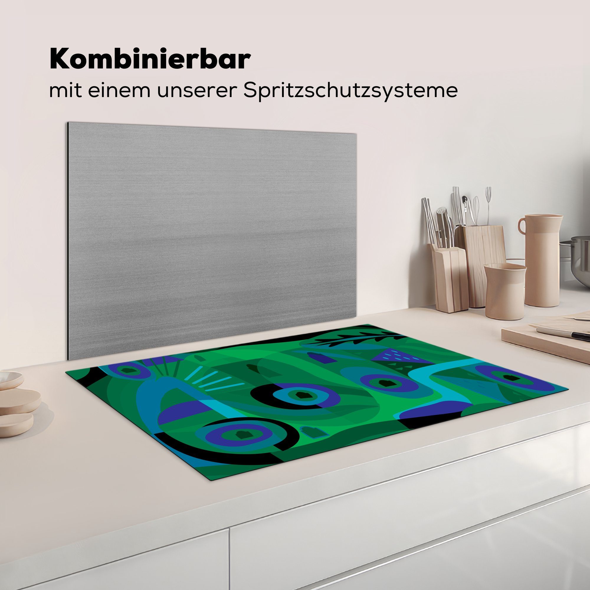 Farn, Vinyl, Induktionskochfeld cm, tlg), (1 mit Abstraktes für einem Schutz Herdblende-/Abdeckplatte Kunstwerk MuchoWow 81x52 küche, die Ceranfeldabdeckung