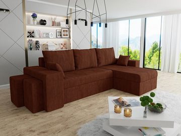 MIRJAN24 Ecksofa Kansas Cord, mit Bettkasten und Schlaffunktion, Kissen-Set, zwei Polsterhocker