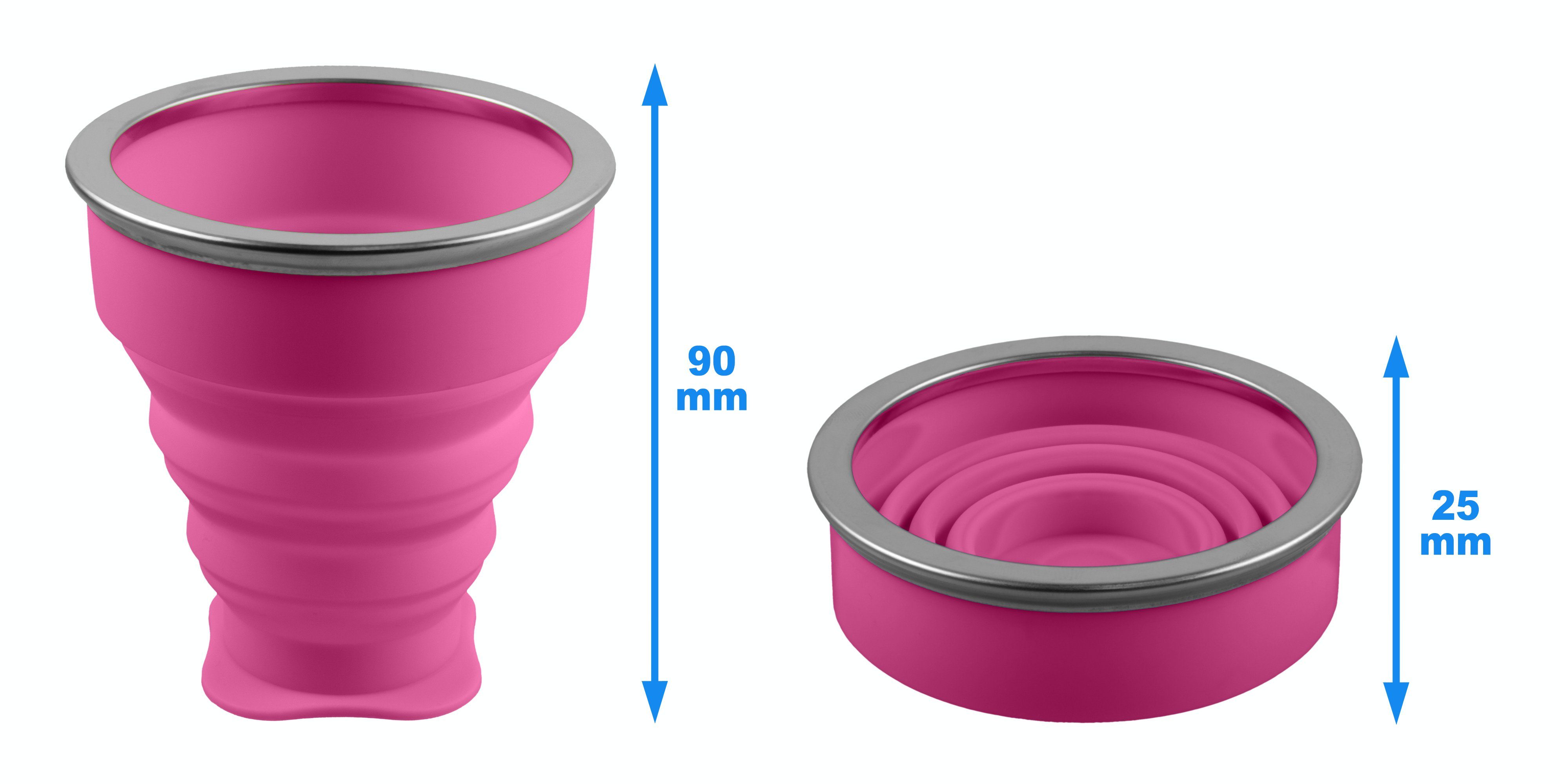 – - Trinkbecher Camping Silikon-Becher Pink Becher Faltbarer 210ml SHIBBY Reisetasse