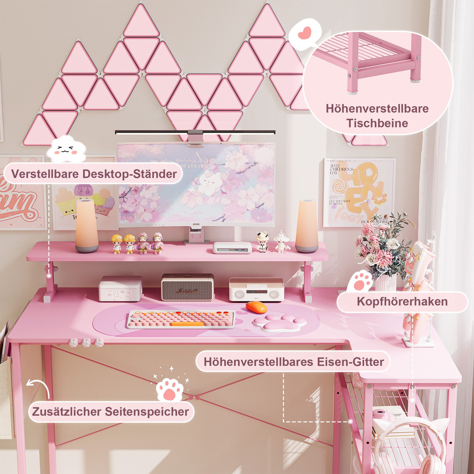 Dowinx Spieltisch Dowinx Gaming Schreibtisch mit Katzenpfoten, Steckdose & Stauraum, (1) – Bild 5 von 5