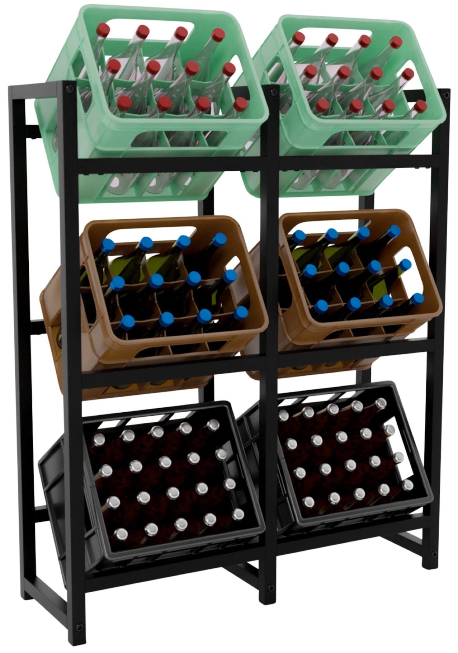 TPFLiving Standregal Getränkekistenständer Star - Getränkeregal für 6 Kisten in schwarz, Kastenständer für Getränkekisten - Flaschenregal, Getränkekistenregal mit den Maßen (HxB xT): 116 x 91 x 31 cm