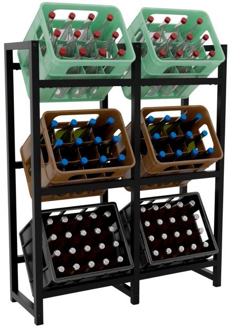 TPFLiving Standregal Getränkekistenständer Star – Getränkeregal für 6 Kisten in schwarz, Kastenständer für Getränkekisten – Flaschenregal, Getränkekistenregal mit den Maßen (HxB xT): 116 x 91 x 31 cm