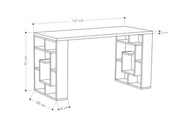 Decortie Schreibtisch Labirent, Moderner Schreibtisch/Arbeitstisch, 137 x 60 x 75 cm