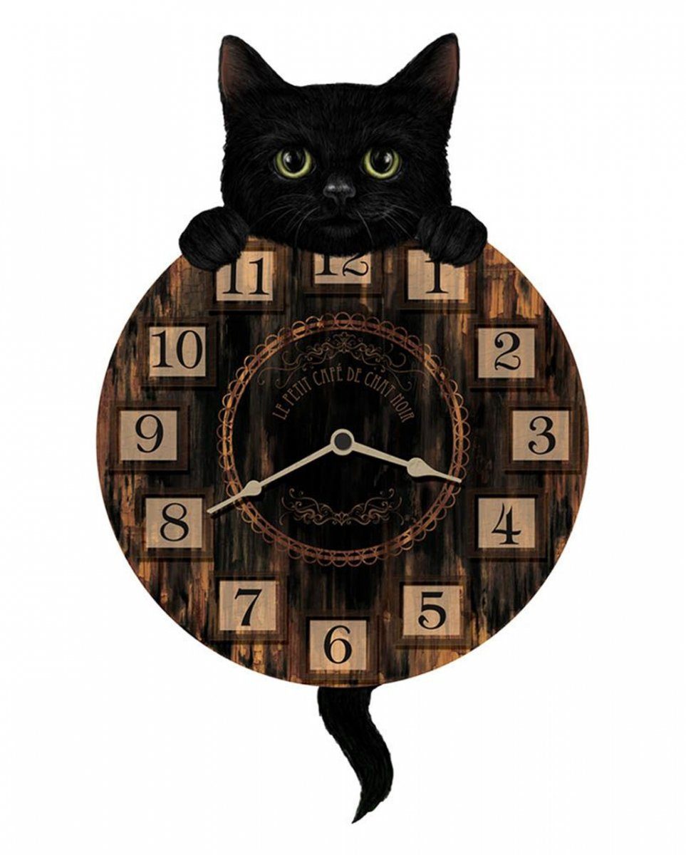 Horror-Shop Hängedekoration Schwarze Katze mit Wanduhr günstig online kaufen