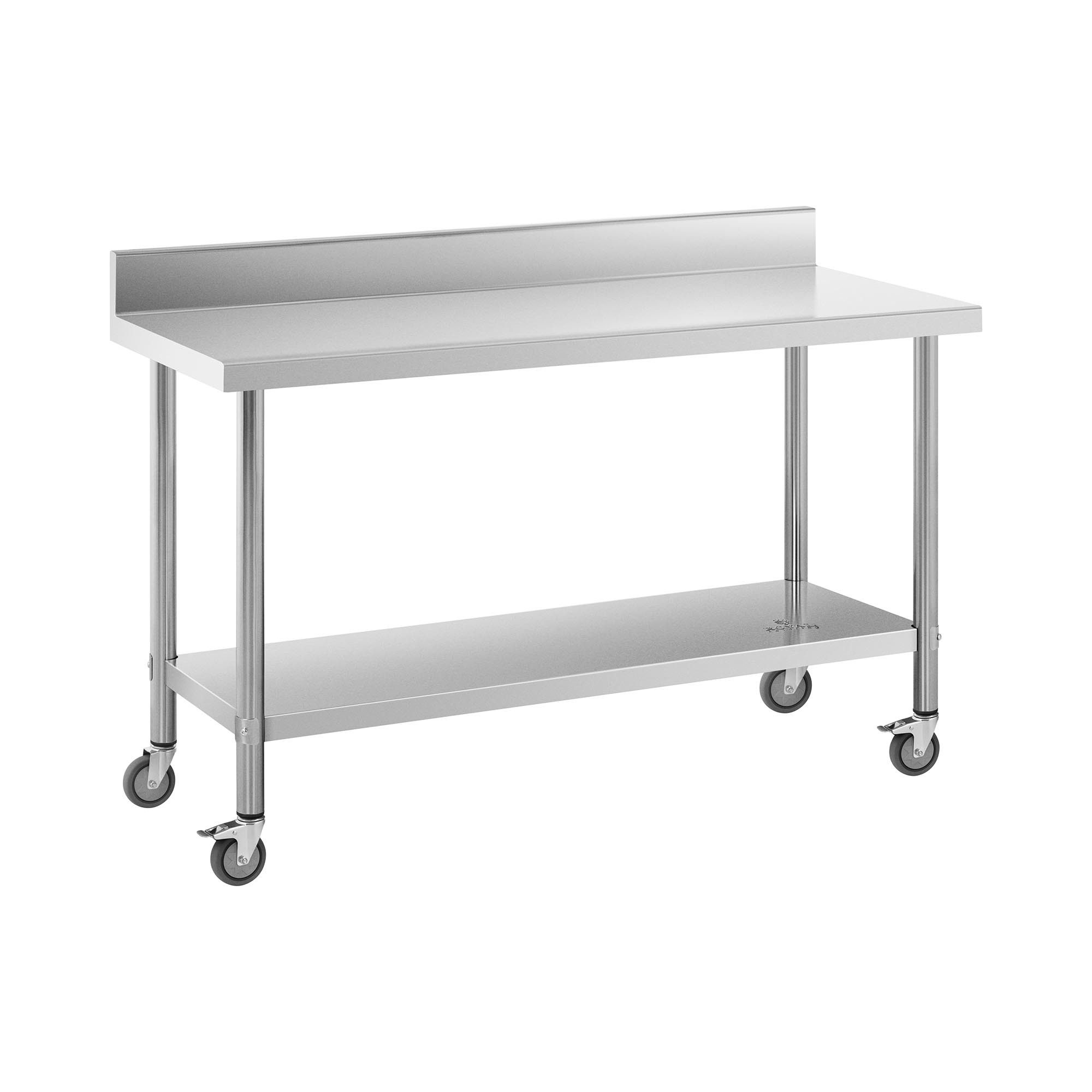 Royal Catering Arbeitstisch 60 x 150 cm Rollbarer Edelstahltisch Aufkantung günstig online kaufen