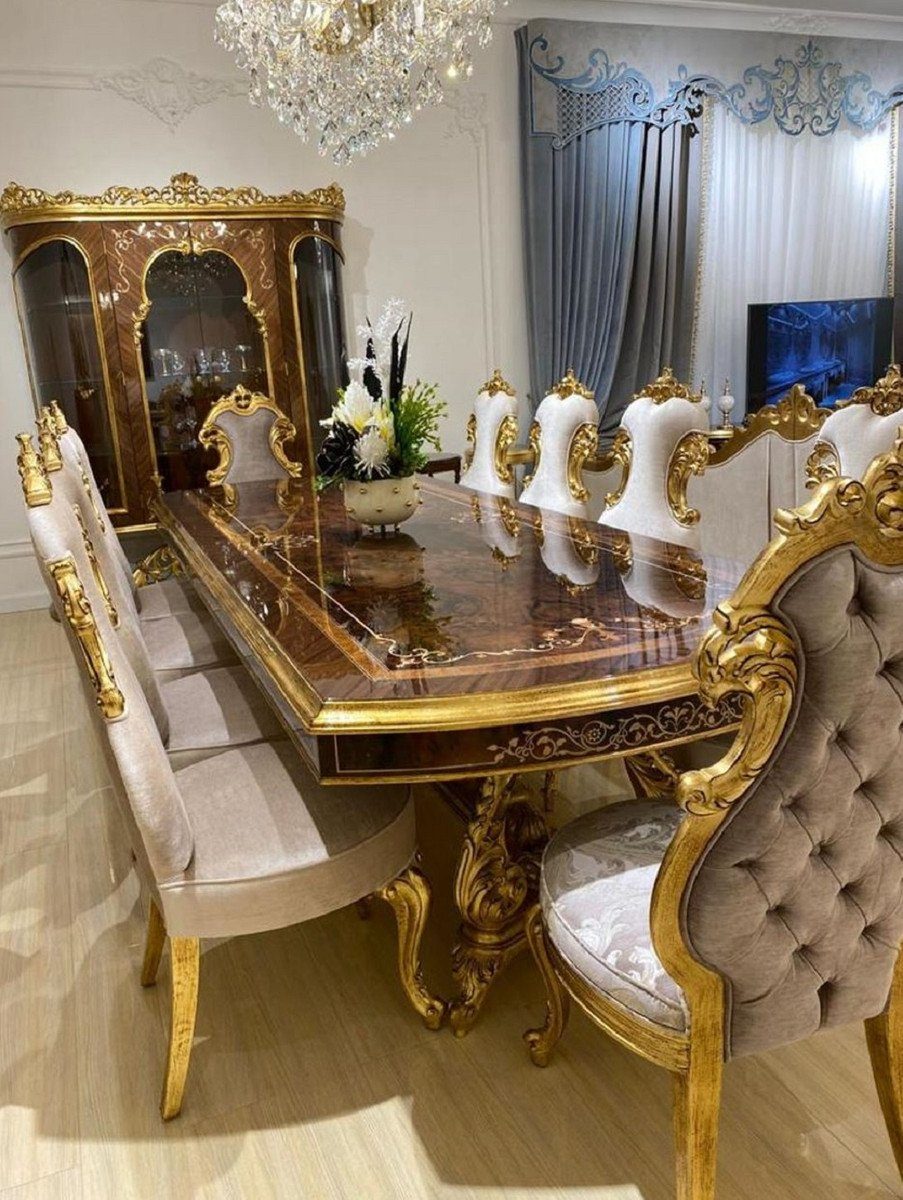 / 2 Gold - Handgefertigte mit Padrino Barock Vitrinenschrank Möbel Antik Prunkvoller Braun Casa Vitrine Massivholz Türen Barock Luxus - Vitrine