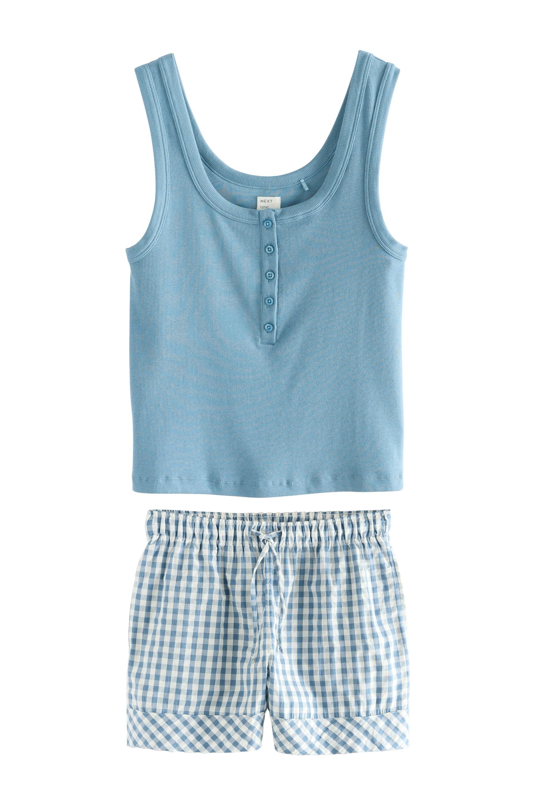 Next Pyjama Kurzer Schlafanzug mit geripptem günstig online kaufen