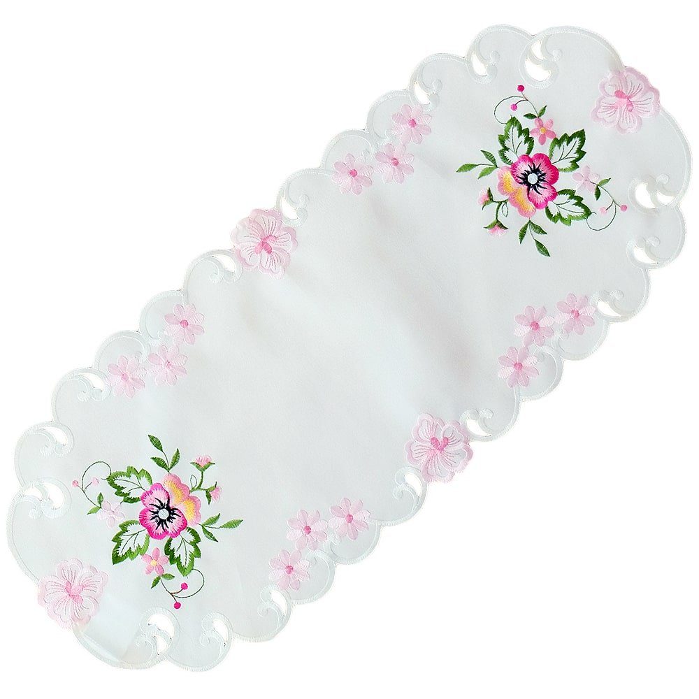 matches21 HOME & HOBBY Tischdecke Tischläufer ELKE Stiefmütterchen rosa Polyester 30 x 70 cm oval (1-tlg), Pflegeleicht & waschbar bei 30 °C