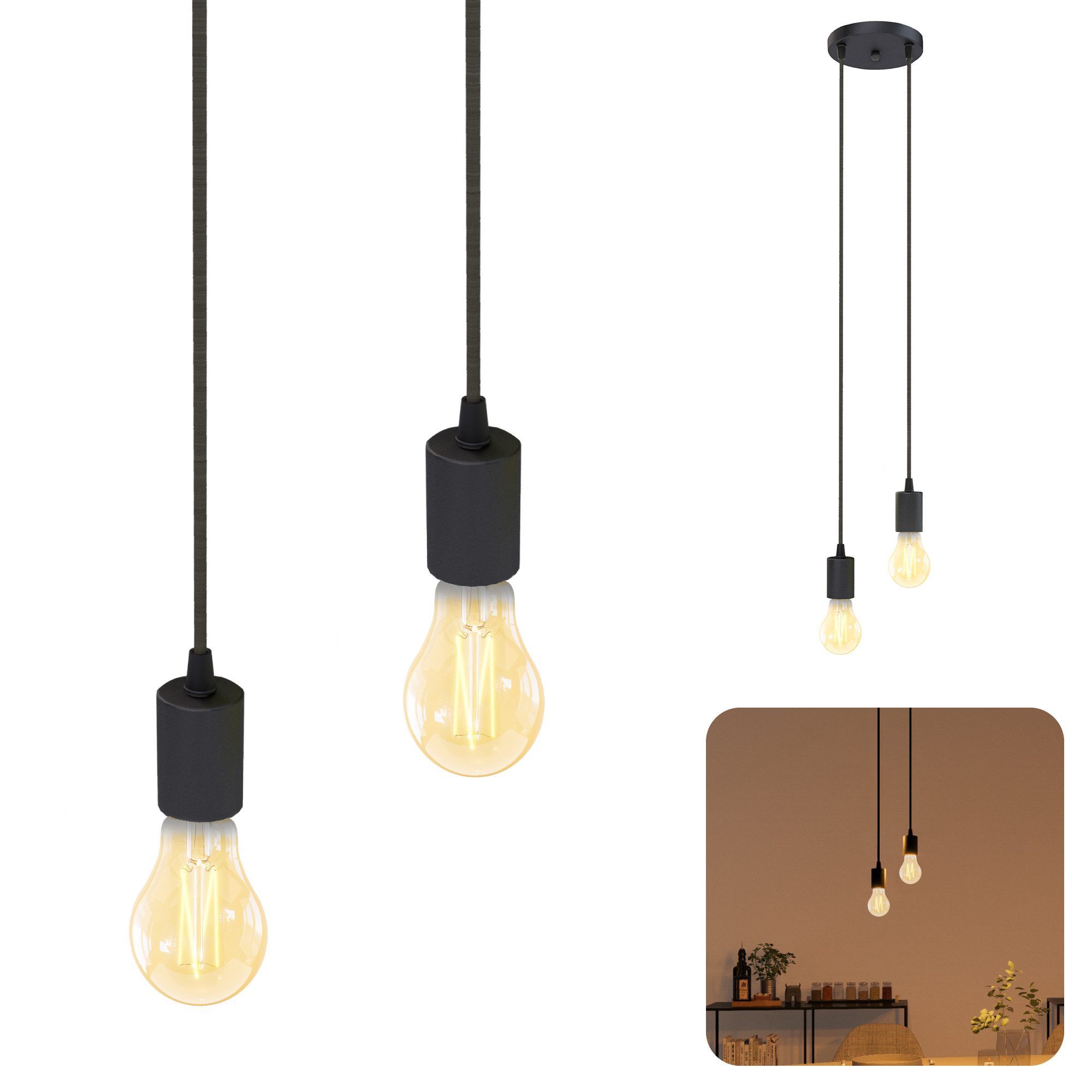SSC-LUXon LED-Hängeleuchte PARU Pendelleuchte 2er mit Smart LED E27 WiFi App dimmbar, Warmweiß bis Tageslicht
