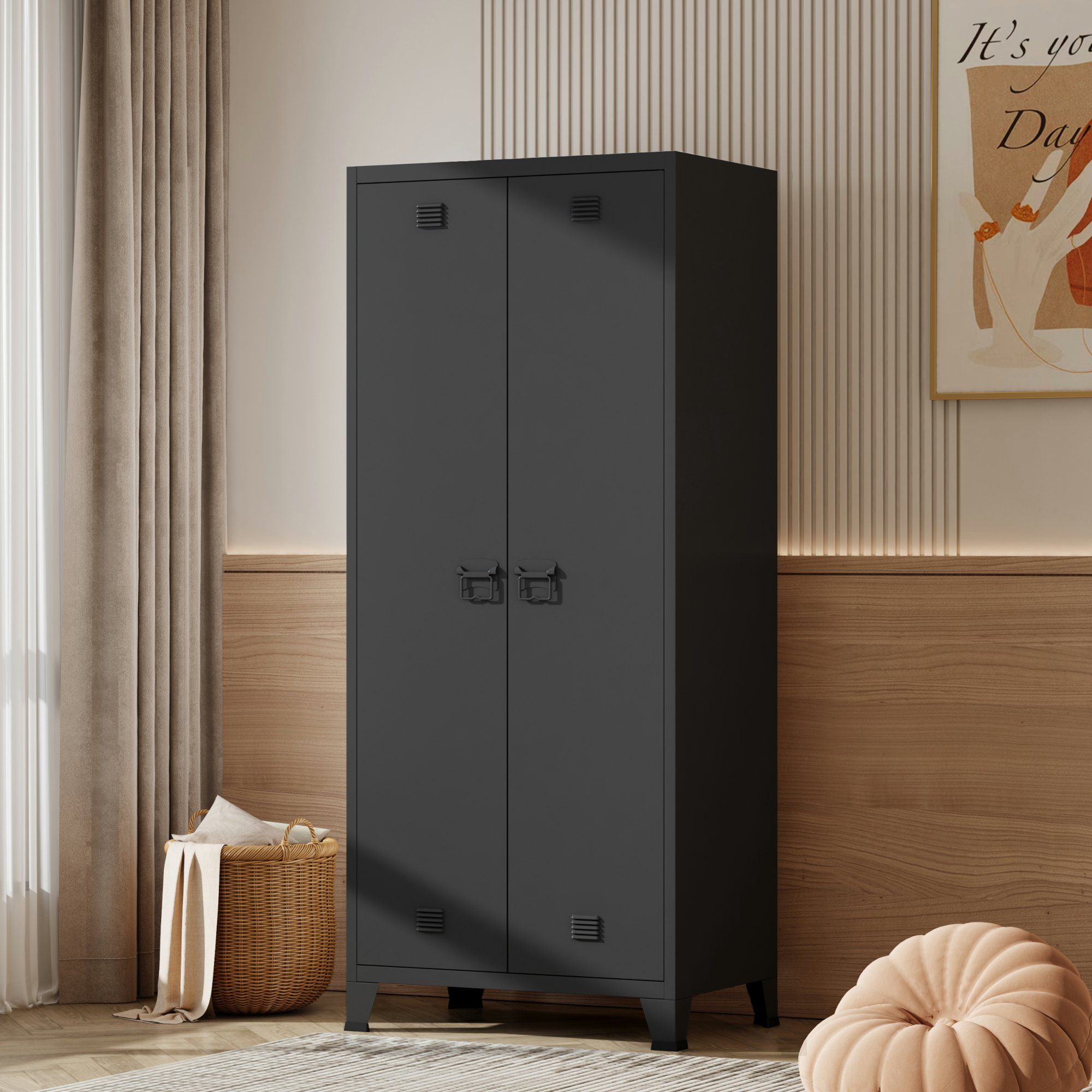 en.casa Kleiderschrank »Hankasalmi« Stahl 180x90x40 cm Schwarz günstig online kaufen