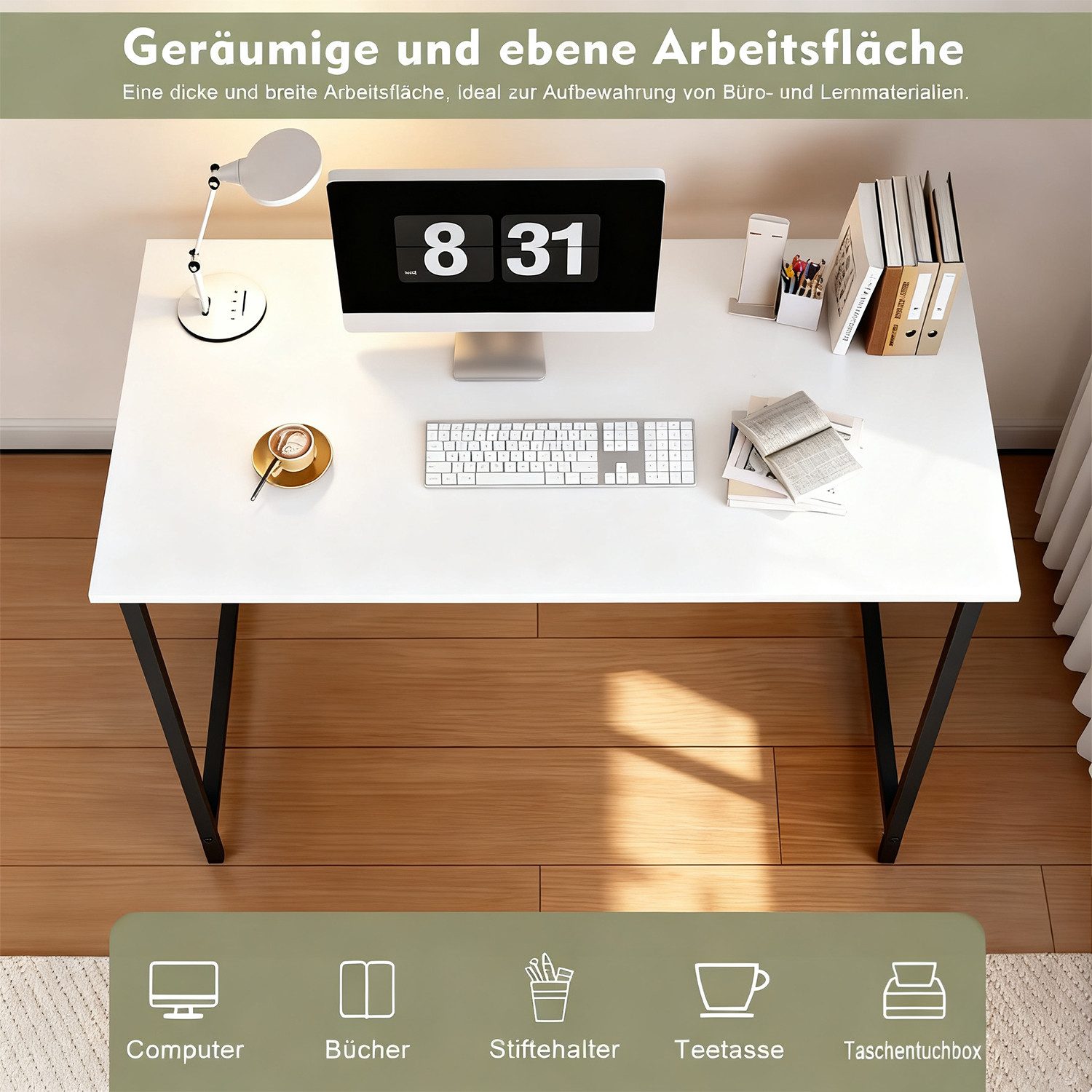 Refined Living Computertisch Schreibtisch Gaming tisch Computertisch Bürotisch 50x80/100cm 120/140 (Weiß/Braun/Holzfarbe/Schwarz, Stabiler Metallrahmen, Moderner einfacher PC-Schreibtisch, Officetisch für Home Office), Kleiner Studierschreibtisch für kleinen Raum, einfacher Stil Büro