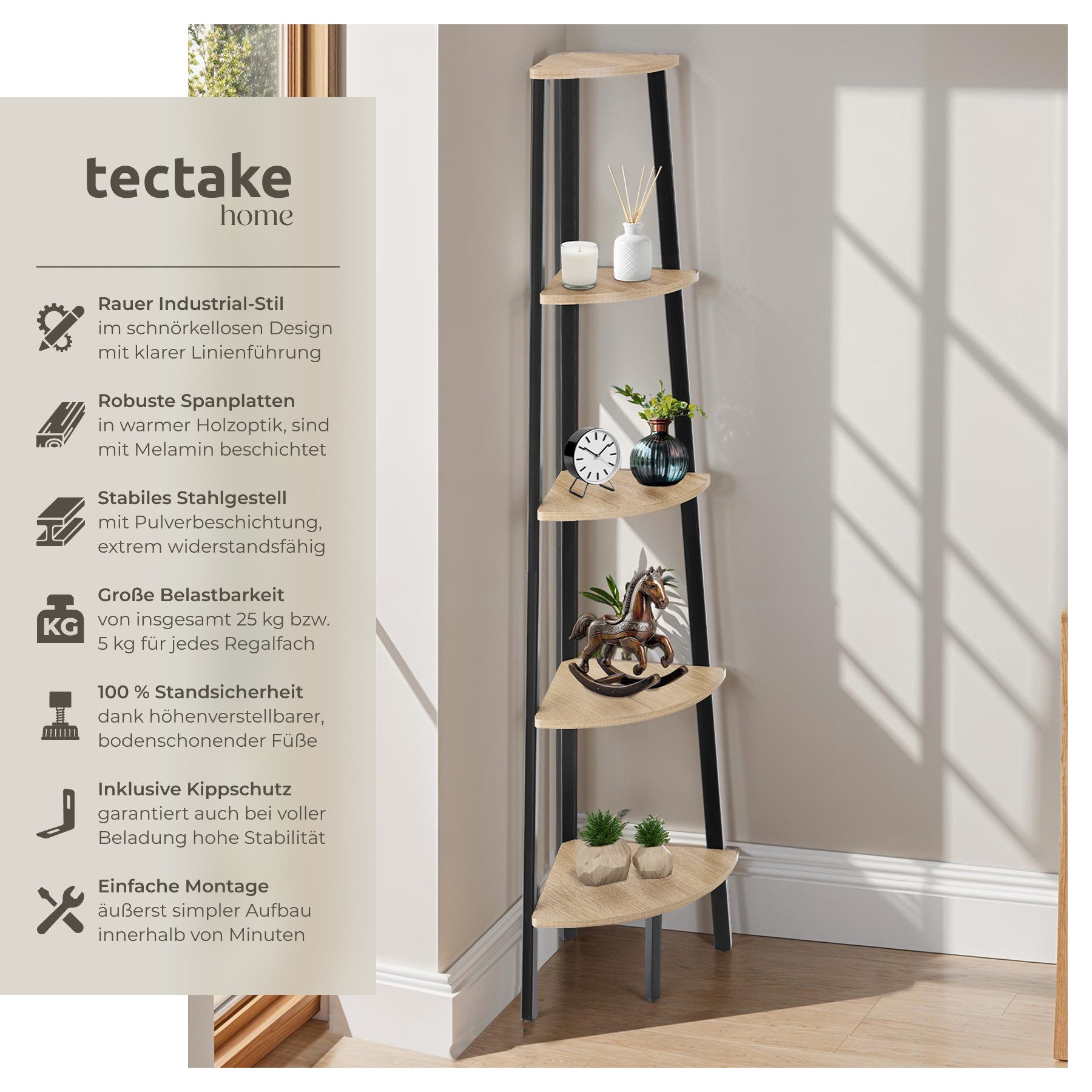 tectake Bücherregal Eckregal, Set 1-tlg., Industrial Style günstig online kaufen