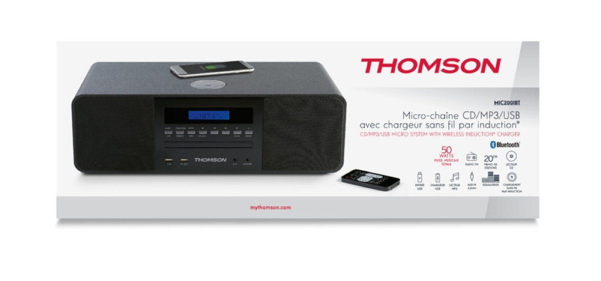 Thomson Bluetooth MIC200IBT USB MP3 Kompaktanlage TH368208 Radio Qi-Charger schwarz