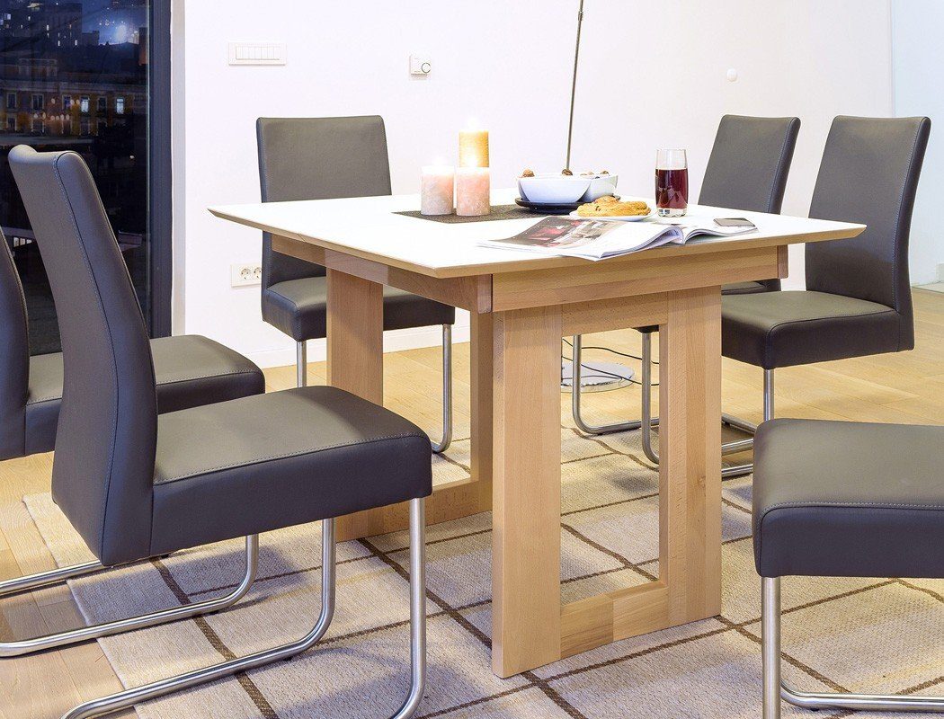 Tischgruppe, expendio Glasauflage Stühle Spar-Set, cm fango Vidrio, 120(170)x90 + Tisch Essgruppe Kosta Kernbuche 7-tlg), (komplette mit Kaja