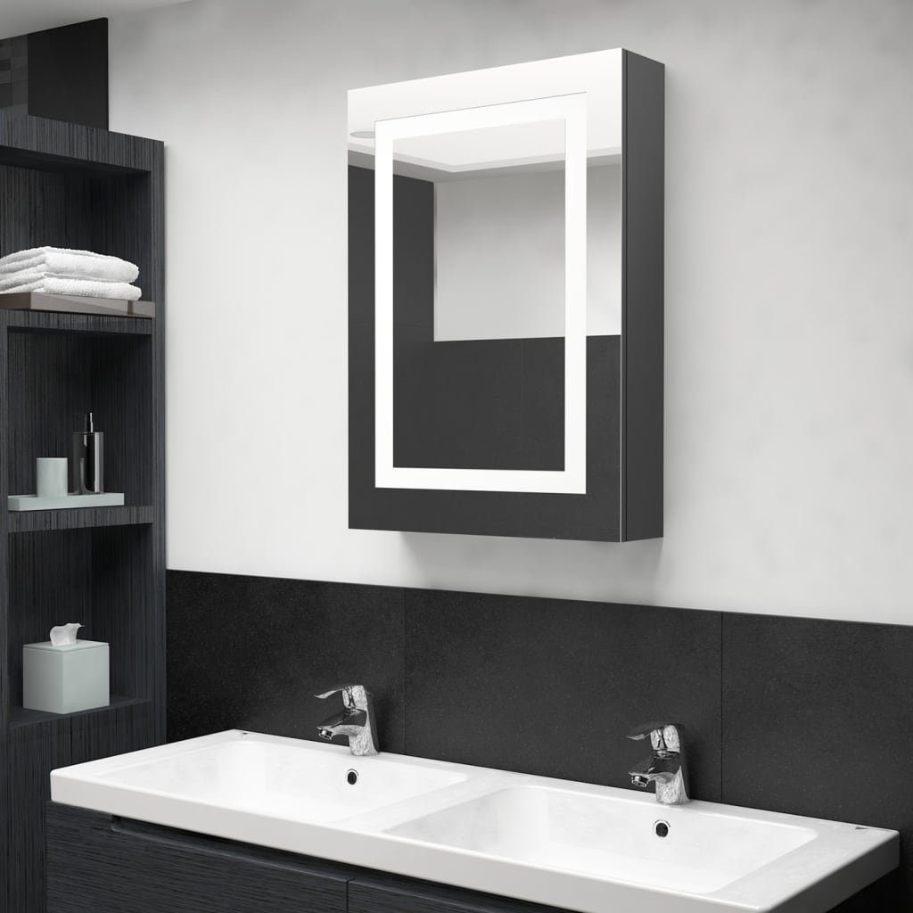 vidaXL Badezimmerspiegelschrank LED-Spiegelschrank fürs Bad (1-St) 50x13x70 Grau Hochglanz-Grau cm Glänzend