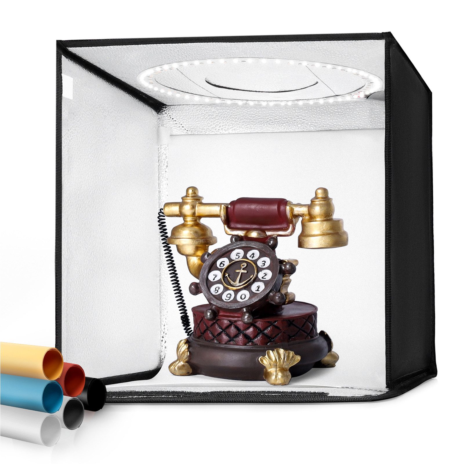 Yorbay Fotostudio-Box Fotostudio Set 32 x 32 x 32 cm LED Lichtbox Lichtwürfel Lichtzelt, mit 6 PVC-Hintergrundfolien(schwarz,rein weiß,grau,orange,rot,blau)