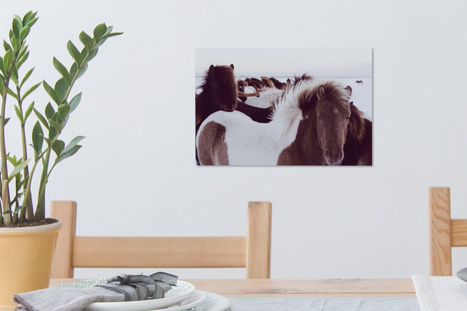 OneMillionCanvasses® Leinwandbild Pferde - Schnee - (1 30x20 Leinwandbilder, St), Wandbild cm Wanddeko, Aufhängefertig, Island