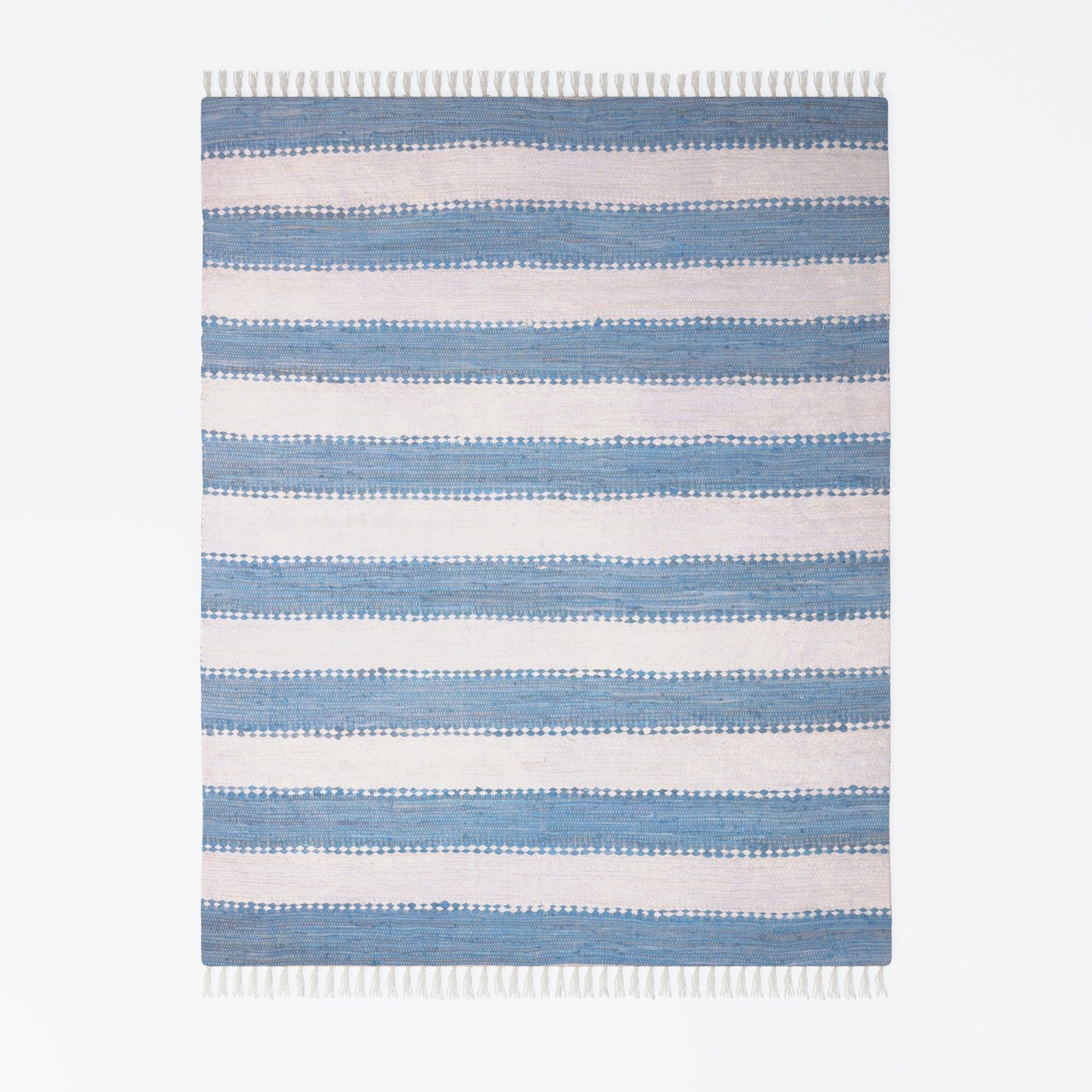 Wohnando Teppich MY-RUG Aarav, Chindi-Teppich 110x60cm, rechteckig, Höhe: 10 mm, aus recycelten Baumwollresten, handgewebt, wendbar, mit Fransen