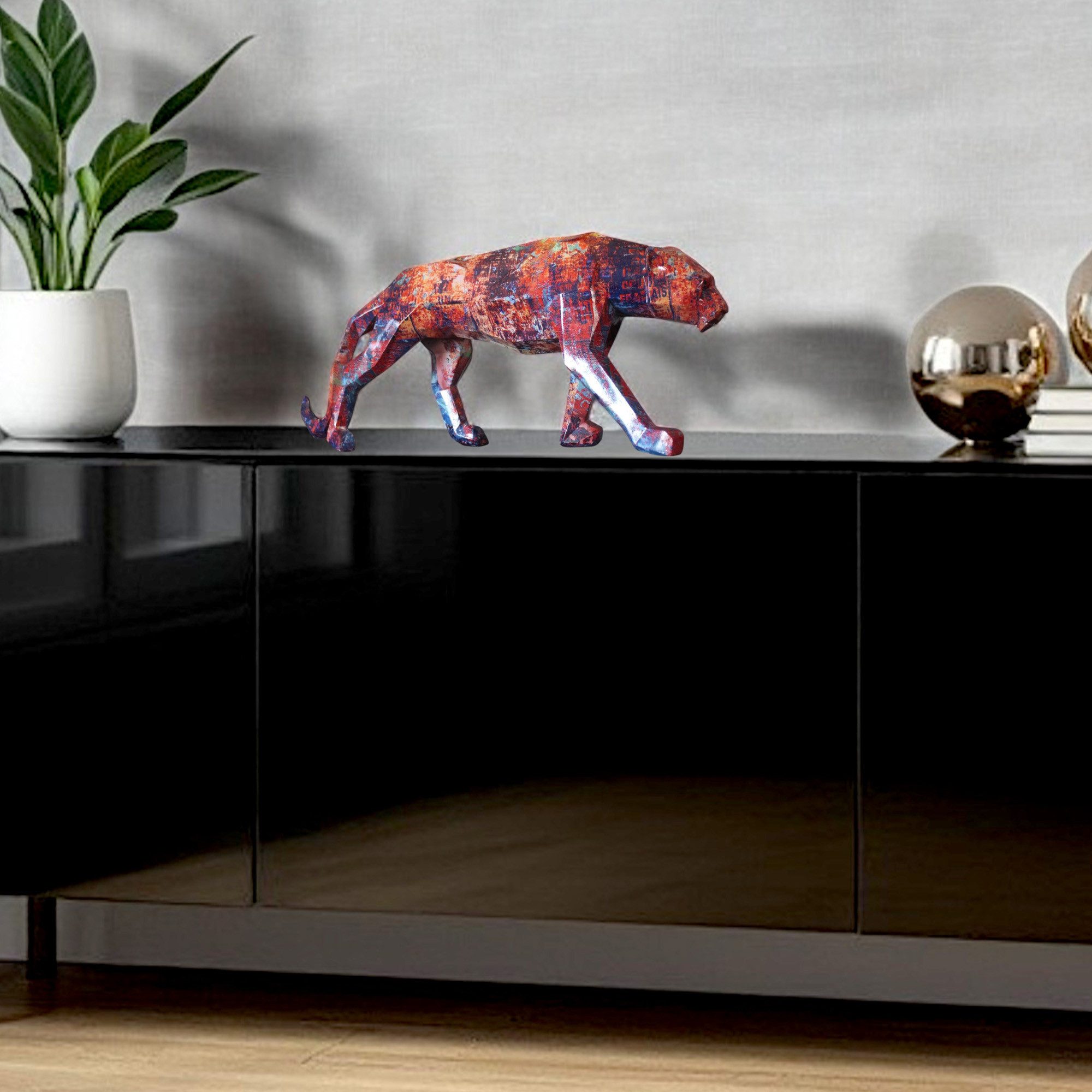 Arnusa Dekofigur Jaguar Pop Art 49 cm Geometrisches Design Bunte Graffiti Optik, Dekoration Tierfigur
