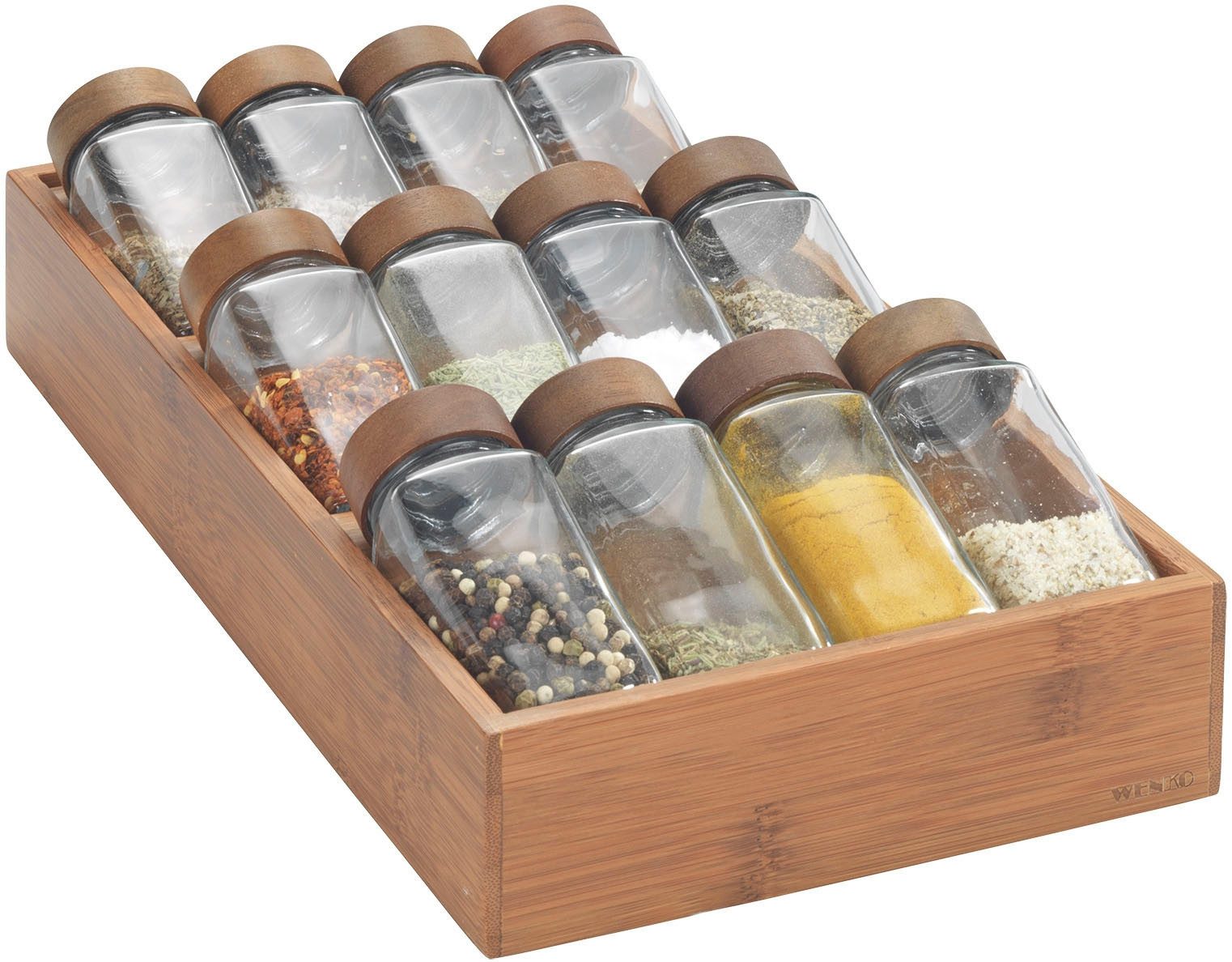 WENKO Gewürzregal mit 12 Gewürzgläser, Set 13-tlg., aus Bambus, Glas-Gewürz günstig online kaufen